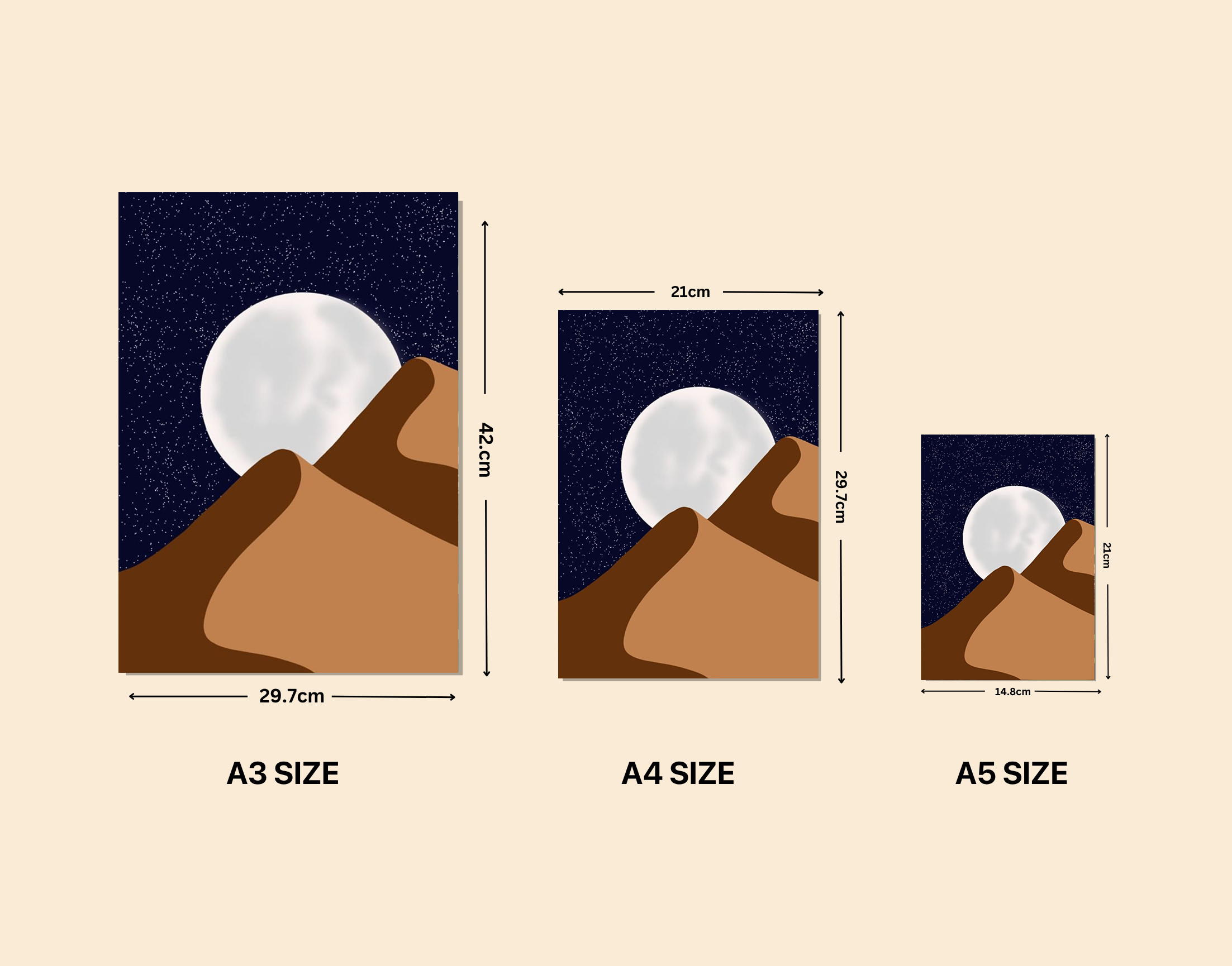 "Moon and Mountains-Night View"- Shiny & Sturdy Metallic Poster Art That Pops & Sticks