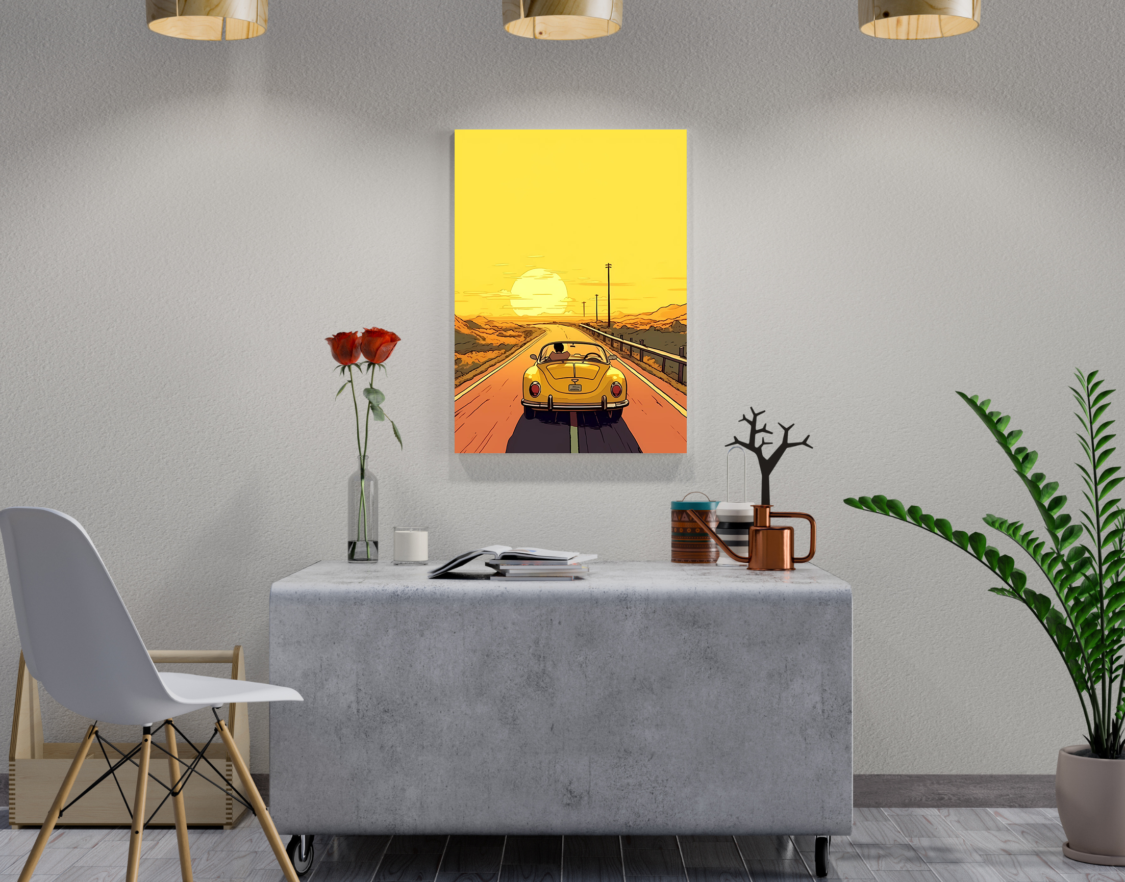 "Adventure Trip: Car Sun Rise Version"- Shiny & Sturdy Metallic Poster Art That Pops & Sticks