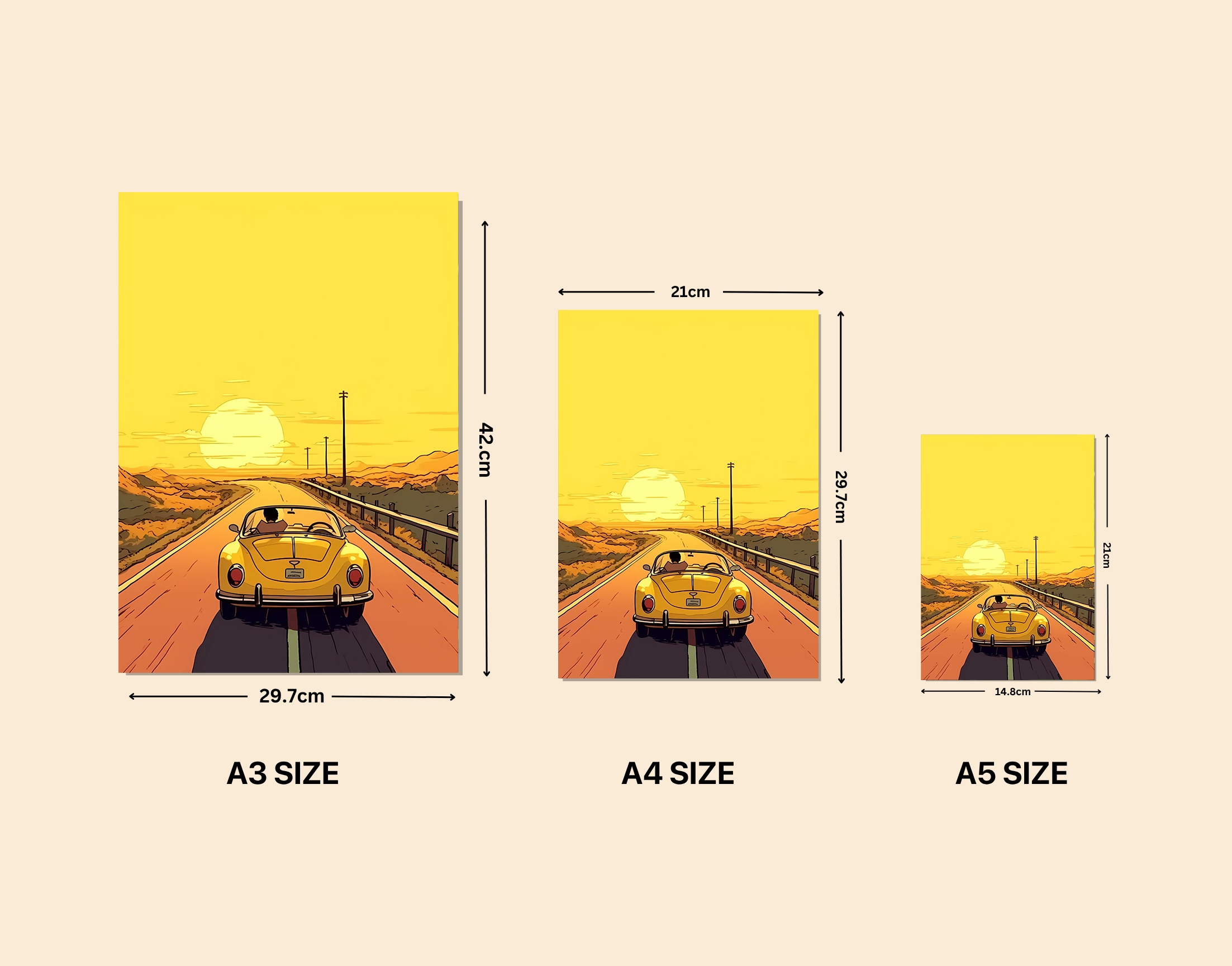 "Adventure Trip: Car Sun Rise Version"- Shiny & Sturdy Metallic Poster Art That Pops & Sticks