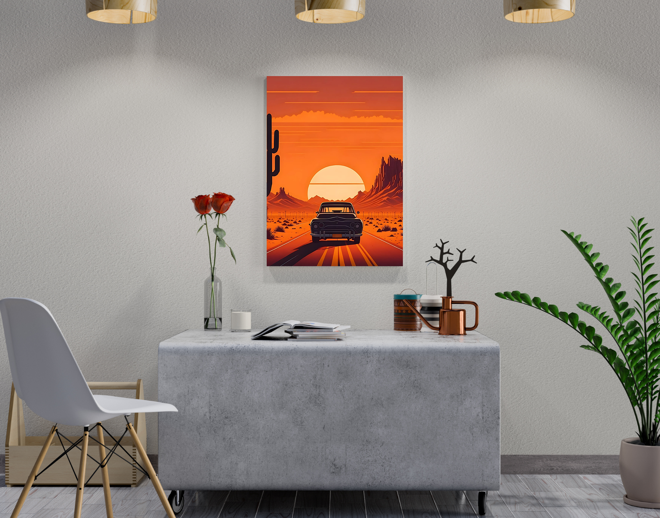 "Adventure Trip: Car Sunset Version"- Shiny & Sturdy Metallic Poster Art That Pops & Sticks