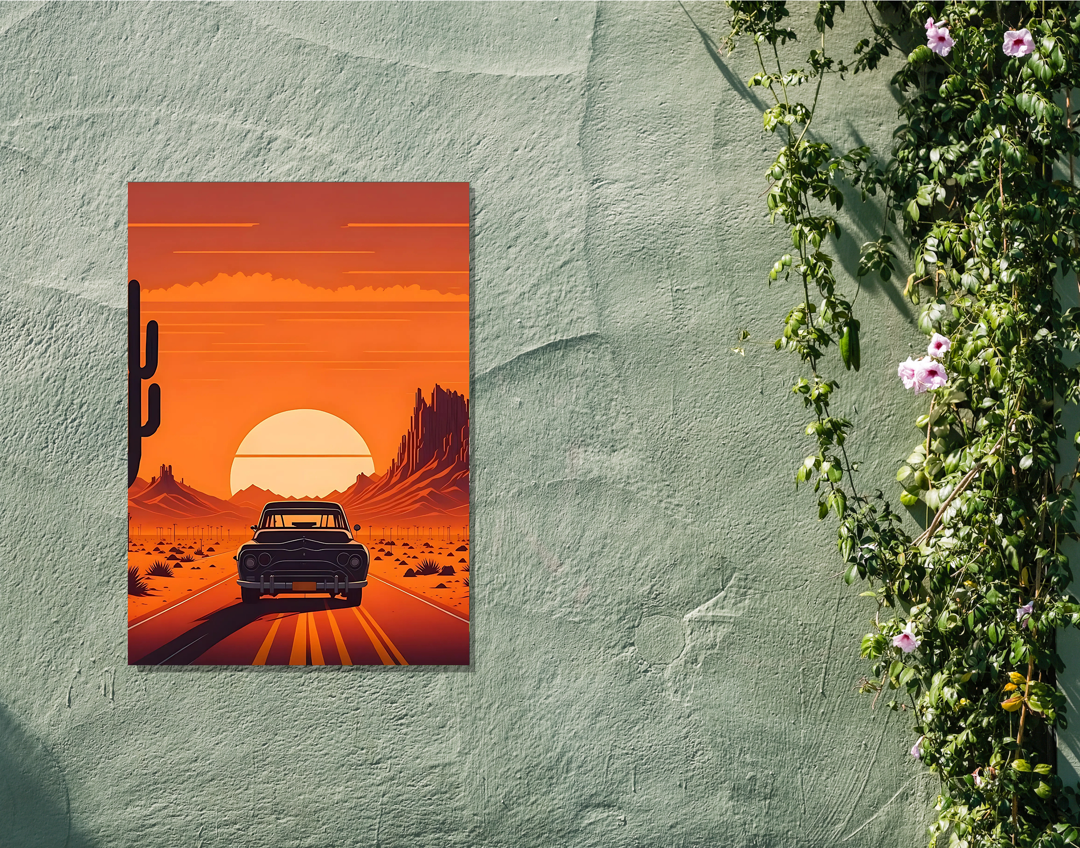 "Adventure Trip: Car Sunset Version"- Shiny & Sturdy Metallic Poster Art That Pops & Sticks