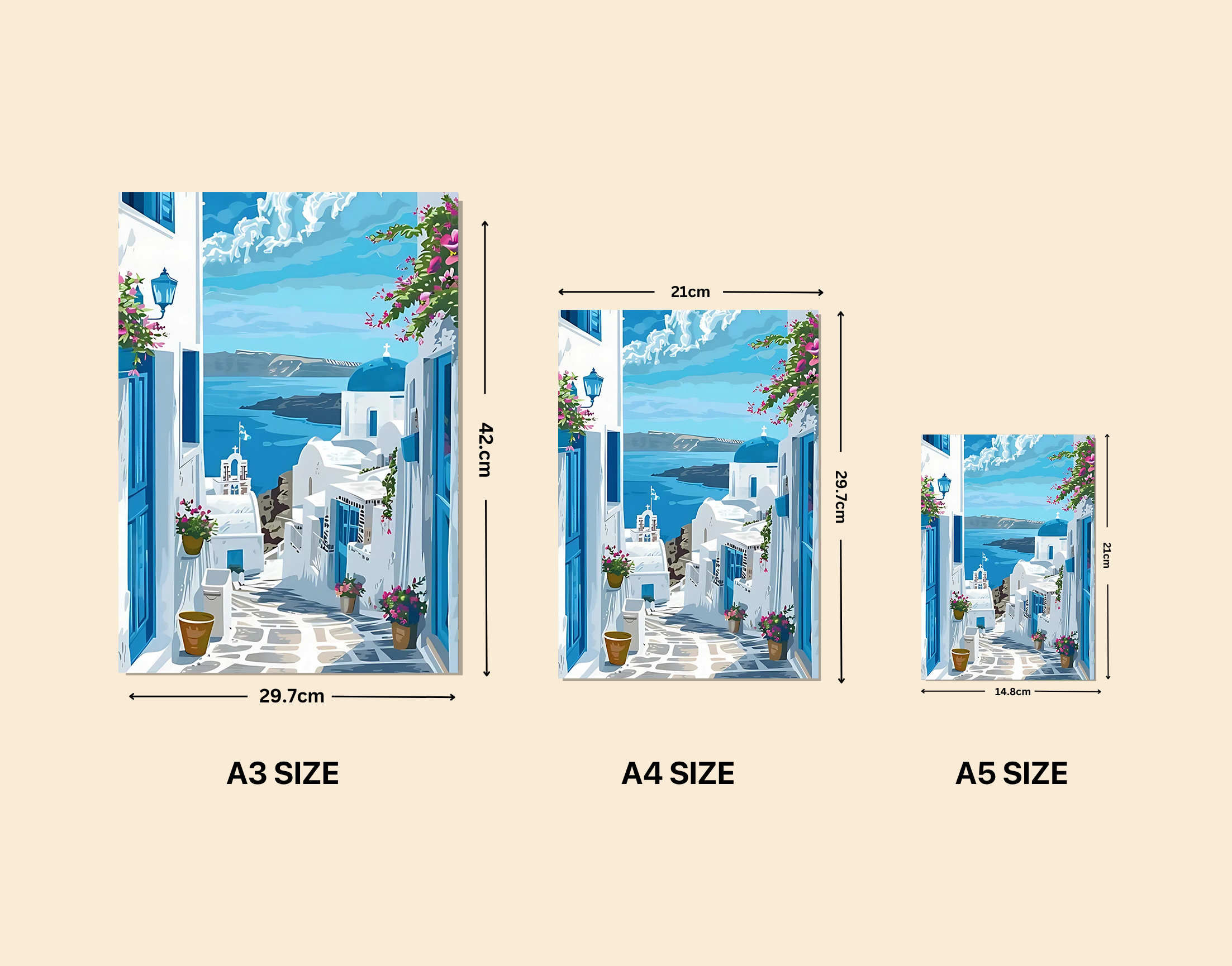 "Oia: Greece Blue Theme Street"- Shiny & Sturdy Metallic Poster Art That Pops & Sticks