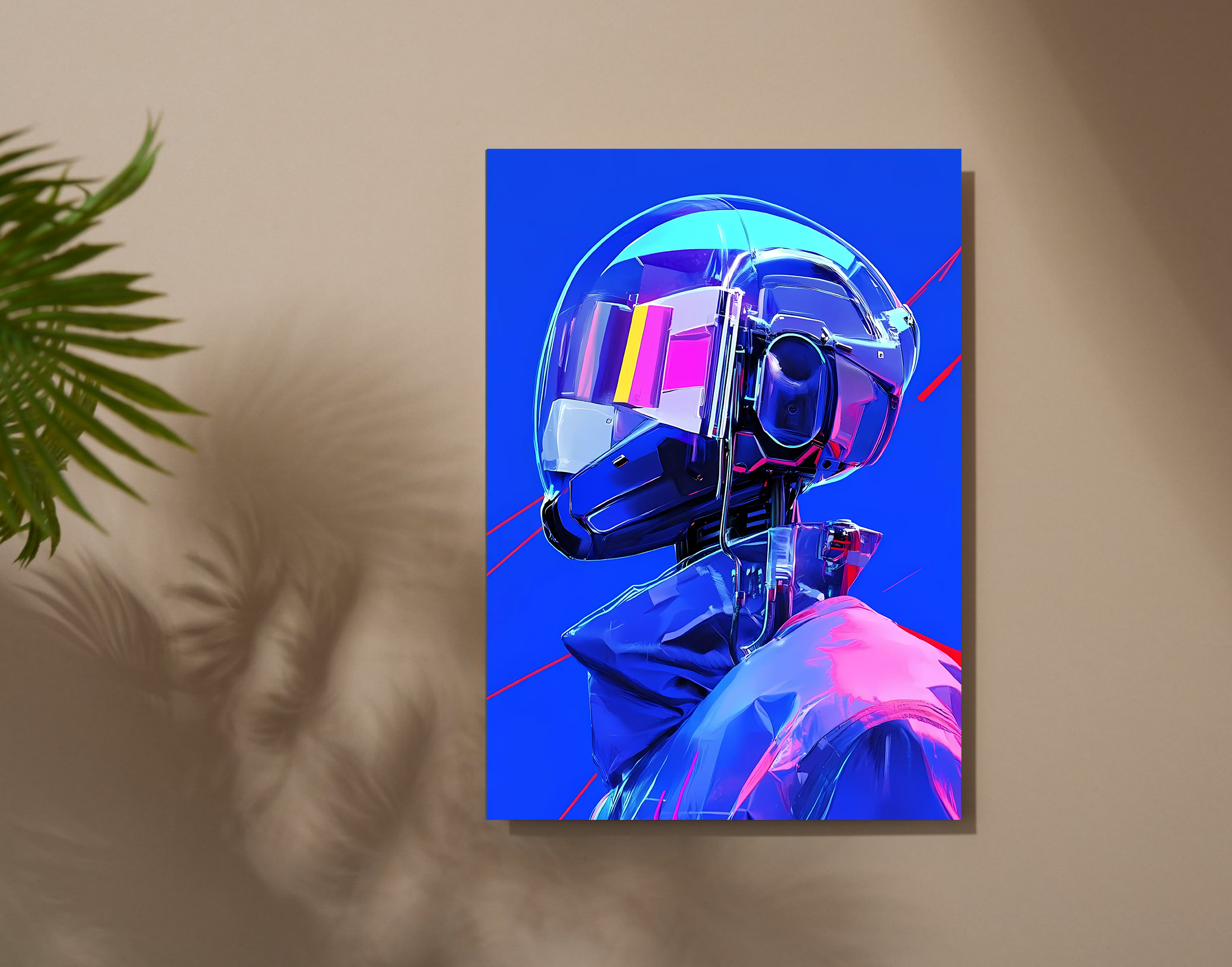 "AI in Tech- Techno Helmet Version"- Shiny & Sturdy Metallic Poster Art That Pops & Sticks