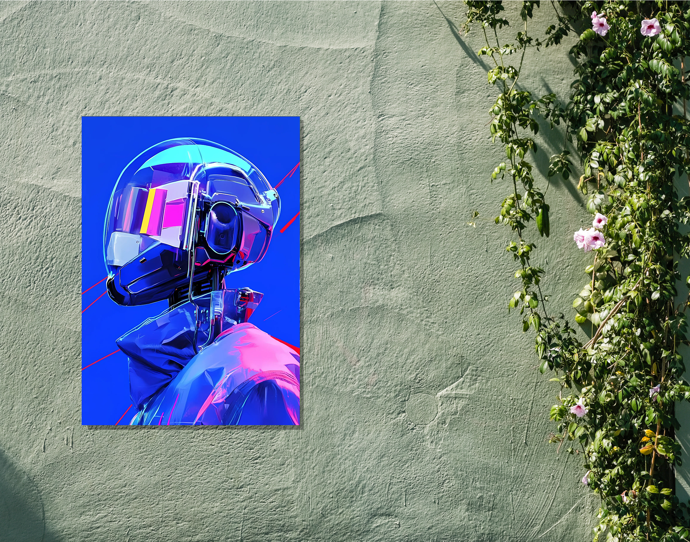 "AI in Tech- Techno Helmet Version"- Shiny & Sturdy Metallic Poster Art That Pops & Sticks