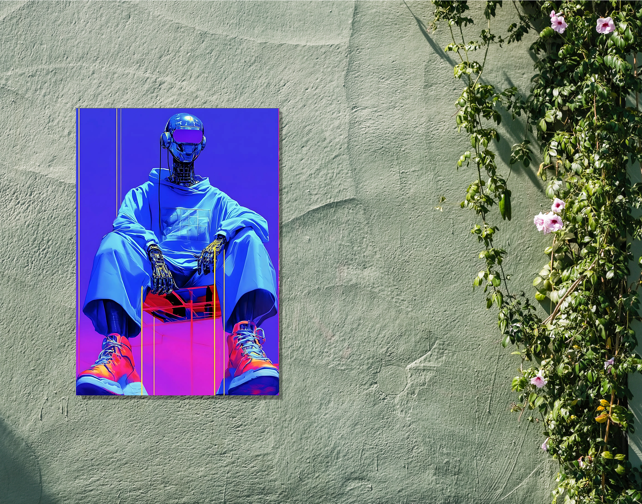 "AI in Tech- Techno Chair Version"- Shiny & Sturdy Metallic Poster Art That Pops & Sticks