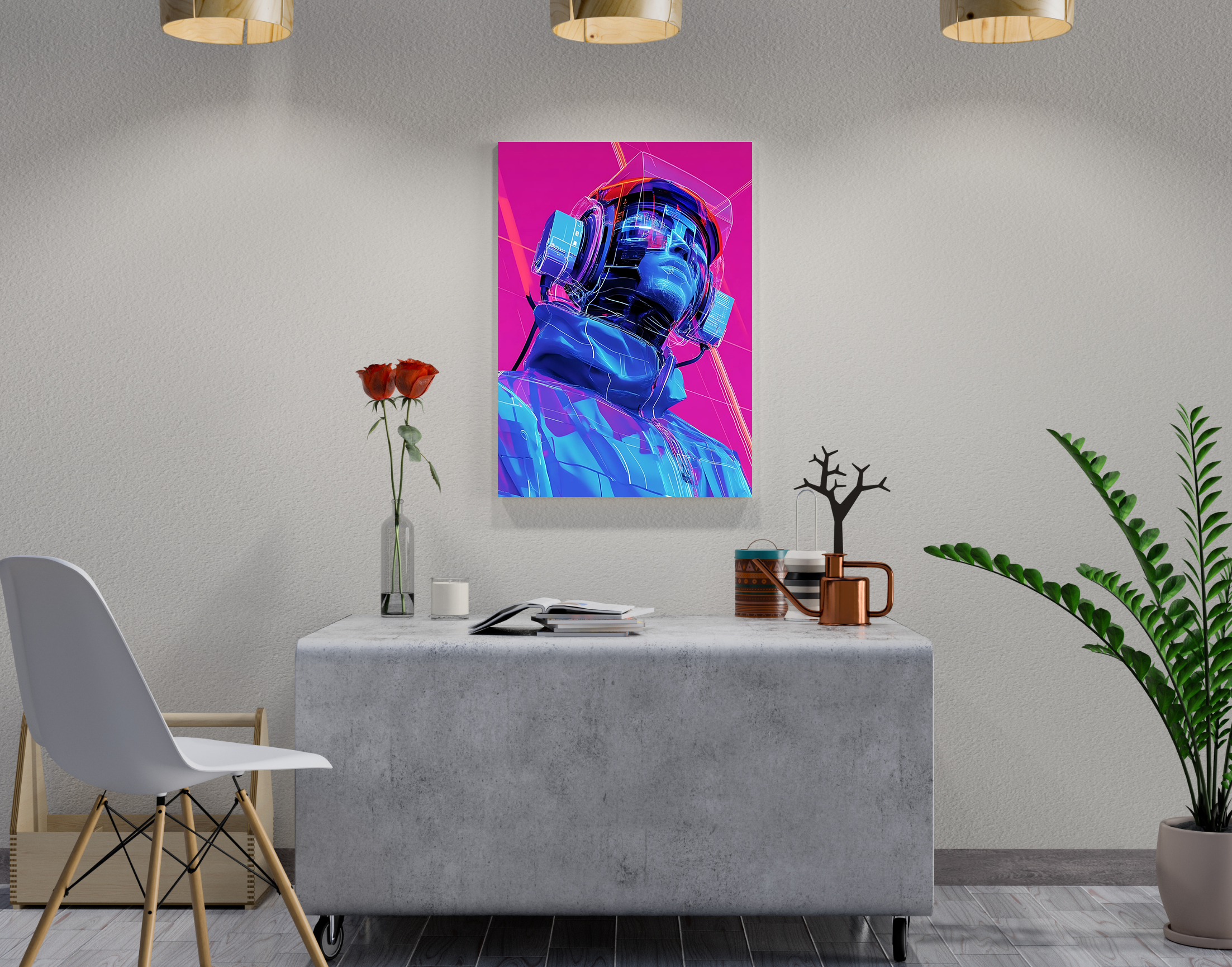 "AI in Tech- Techno Headset Version"- Shiny & Sturdy Metallic Poster Art That Pops & Sticks