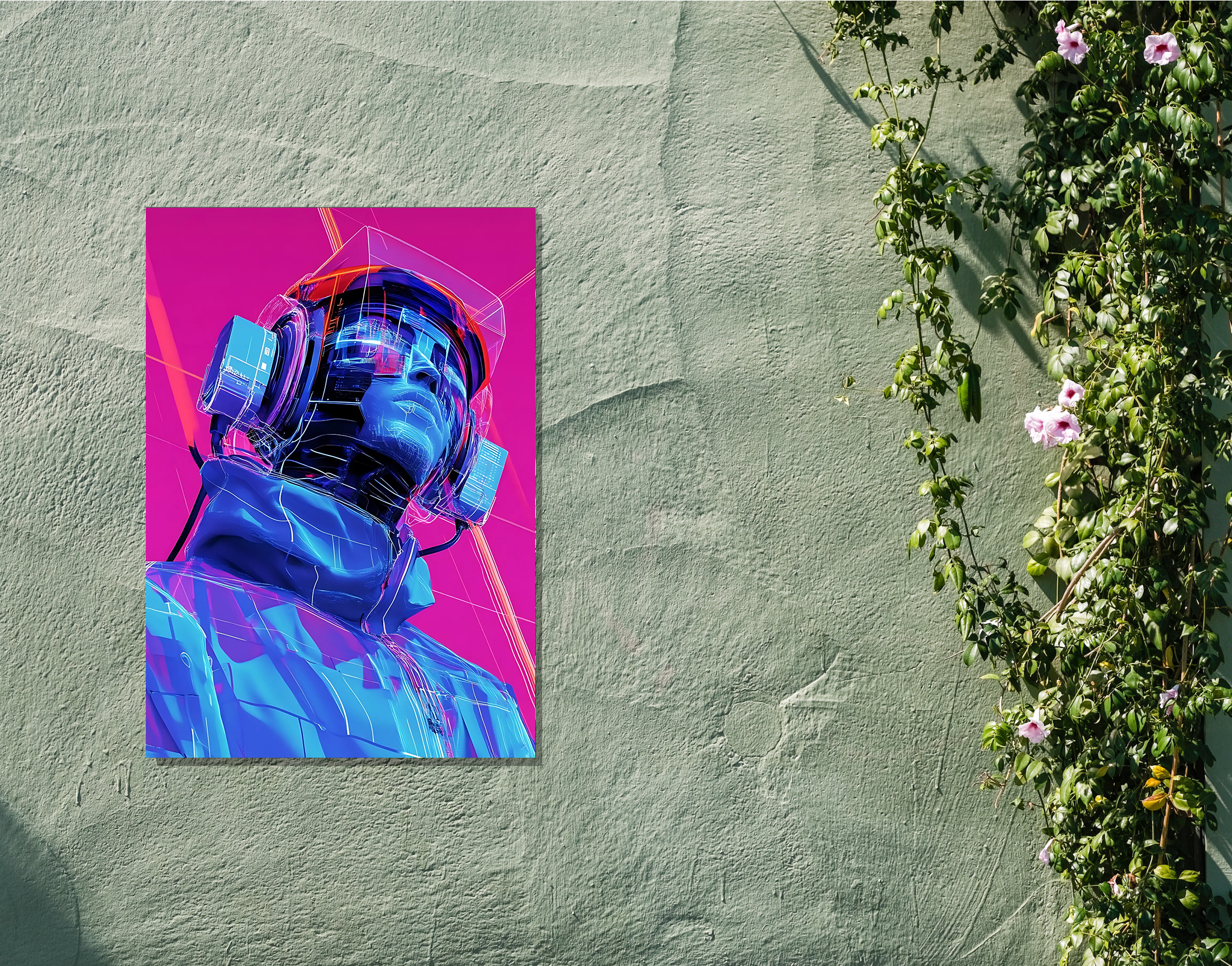 "AI in Tech- Techno Headset Version"- Shiny & Sturdy Metallic Poster Art That Pops & Sticks