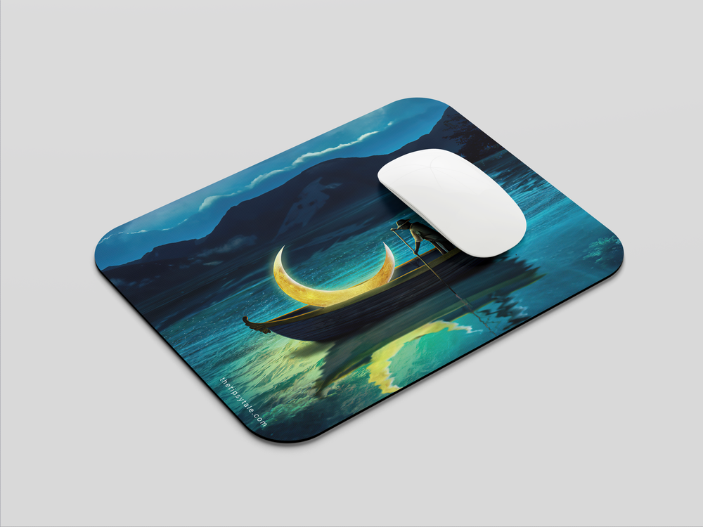 "FISHING THE MOON" Mousepad Enhance Your Workspace with Style