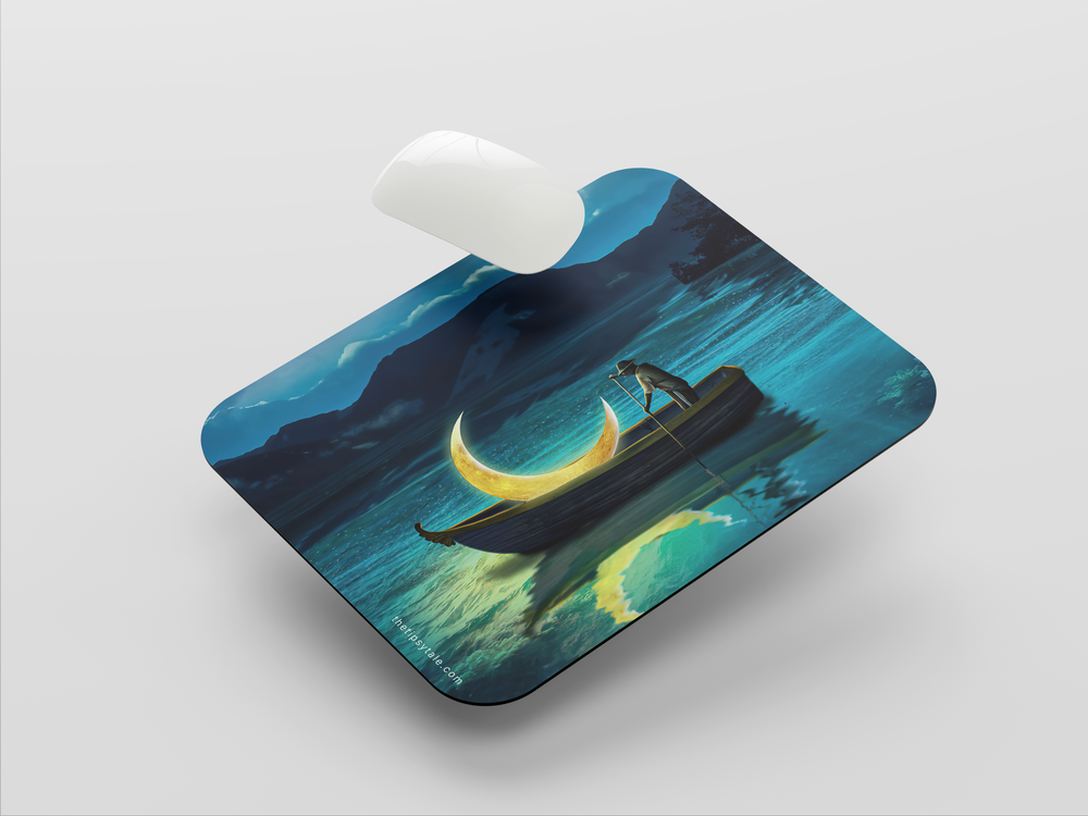 "FISHING THE MOON" Mousepad Enhance Your Workspace with Style
