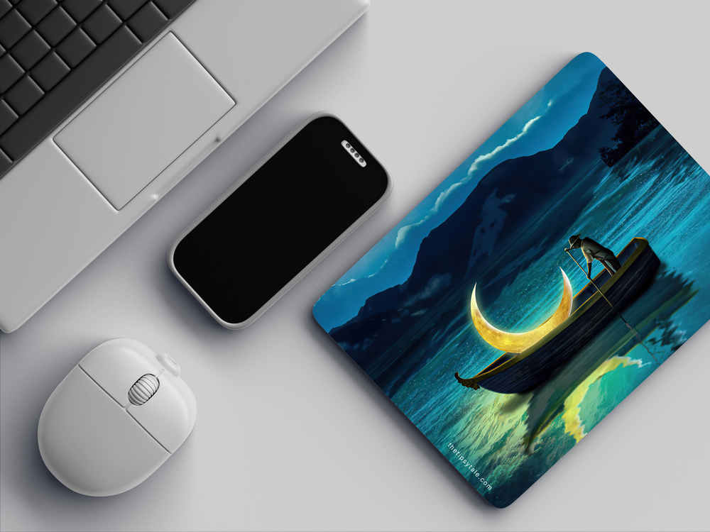 "FISHING THE MOON" Mousepad Enhance Your Workspace with Style