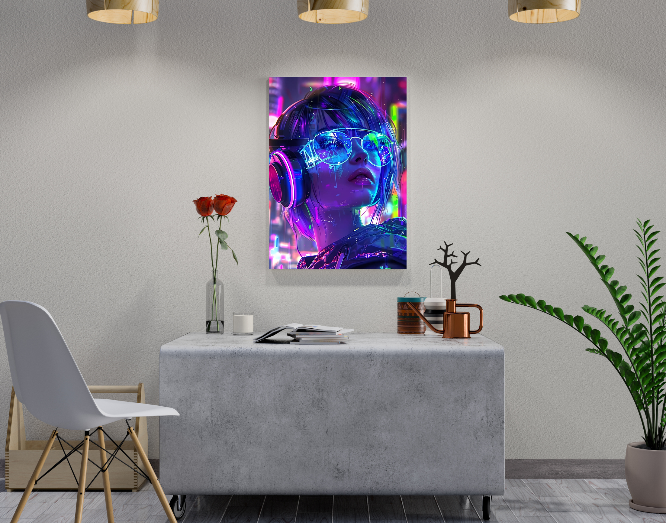 "AI women- Vibrant Techno Look"- Shiny & Sturdy Metallic Poster Art That Pops & Sticks