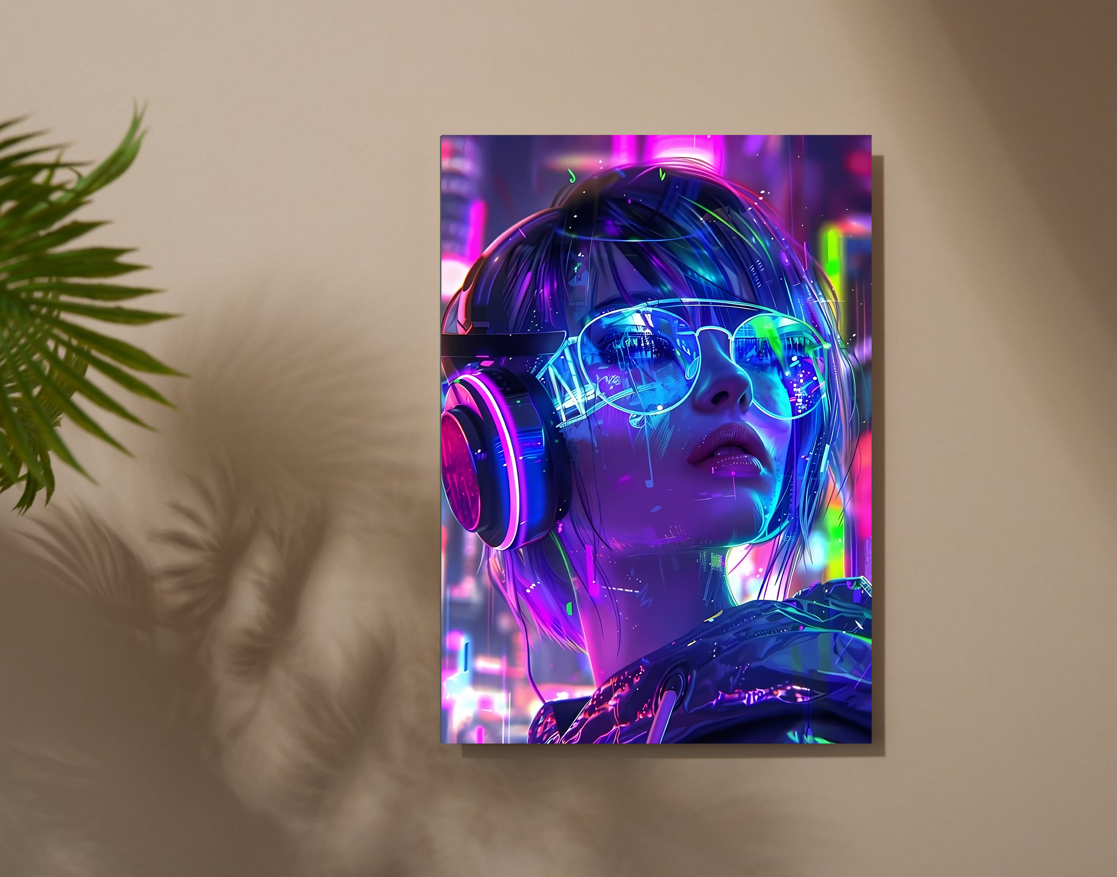 "AI women- Vibrant Techno Look"- Shiny & Sturdy Metallic Poster Art That Pops & Sticks