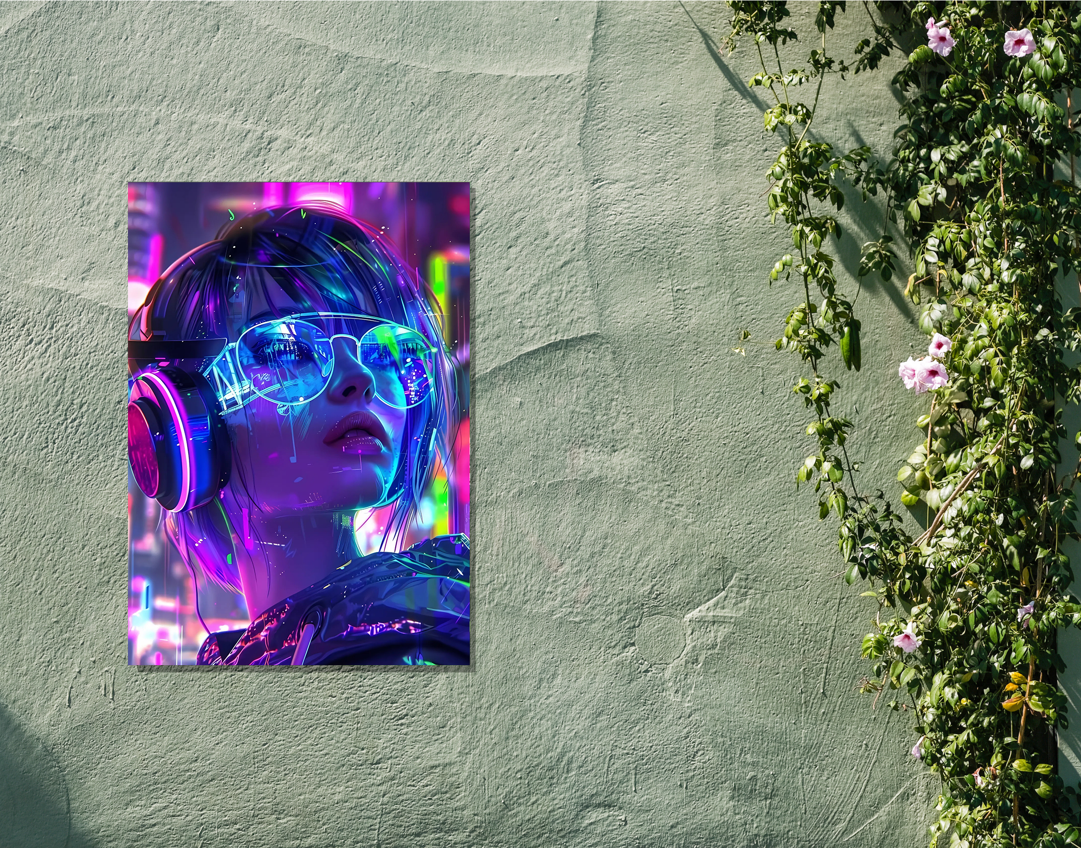 "AI women- Vibrant Techno Look"- Shiny & Sturdy Metallic Poster Art That Pops & Sticks