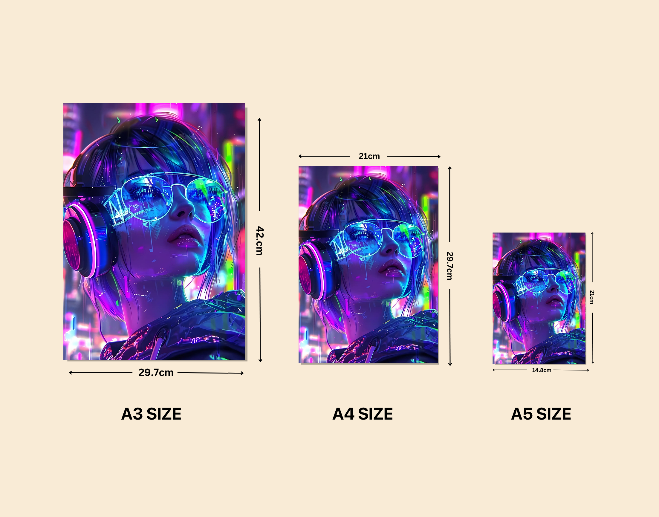 "AI women- Vibrant Techno Look"- Shiny & Sturdy Metallic Poster Art That Pops & Sticks