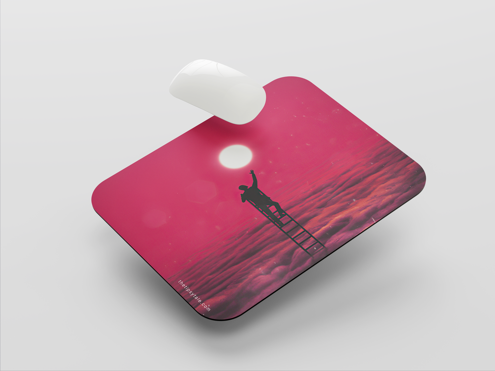 "BOY ASCENDING STAIRS TO THE MOON" Mousepad Enhance Your Workspace with Style
