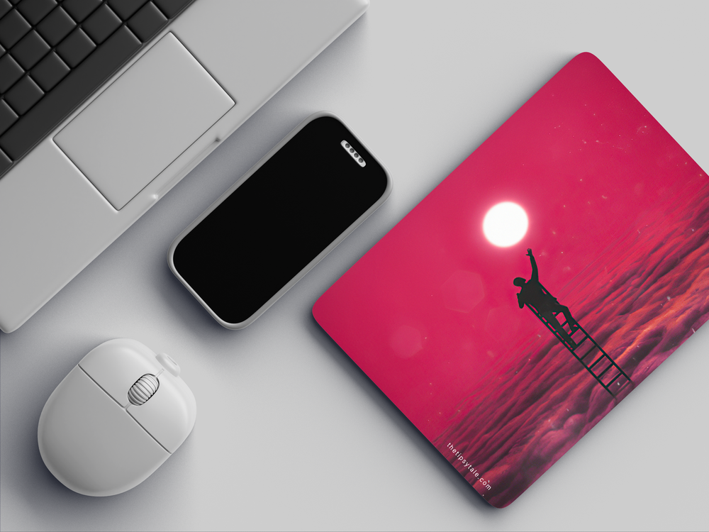 "BOY ASCENDING STAIRS TO THE MOON" Mousepad Enhance Your Workspace with Style