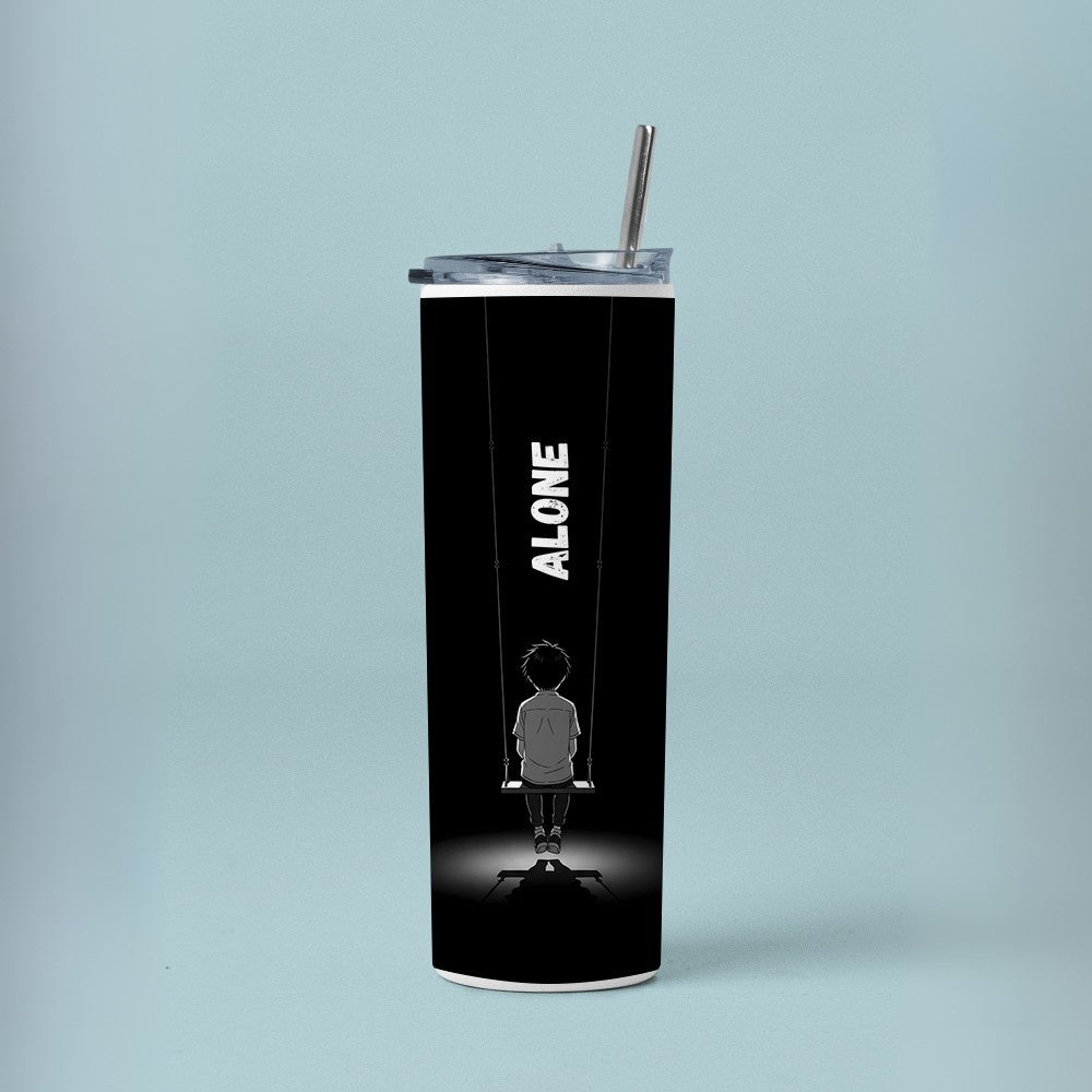 "Alone on the edge of swing" Tumbler with Metal Straw