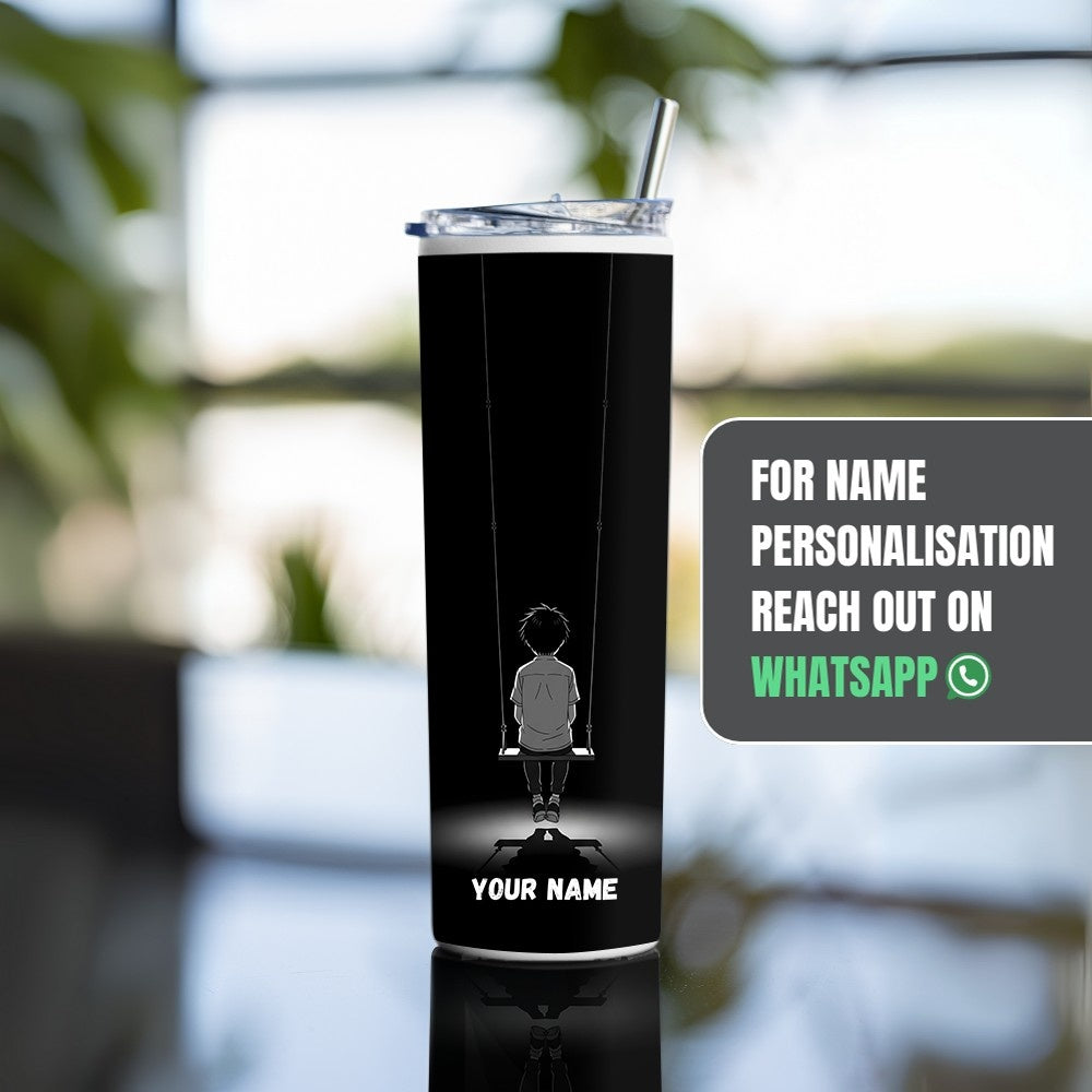 "Alone on the edge of swing" Tumbler with Metal Straw
