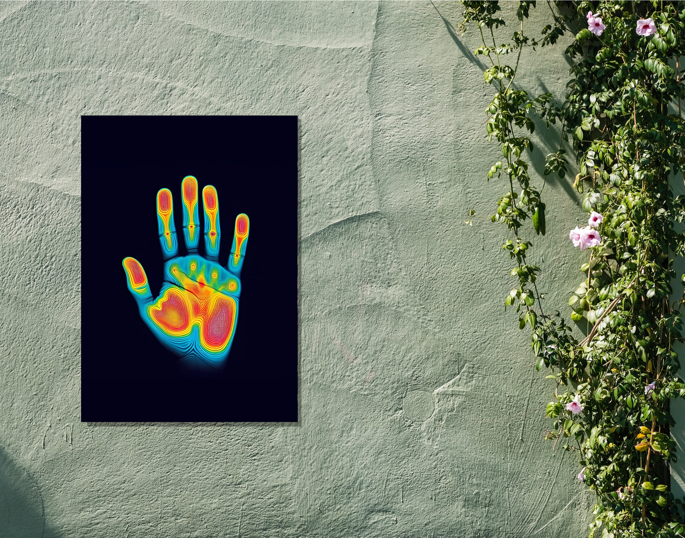"Human vs Robot Palm Ray"- Shiny & Sturdy Metallic Poster Art That Pops & Sticks
