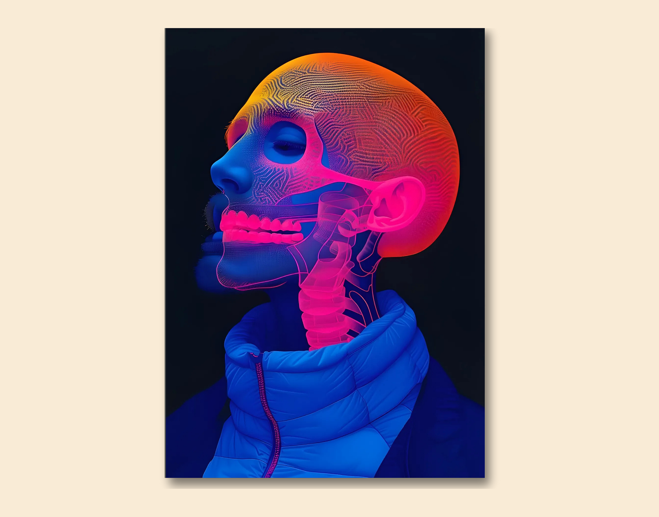 "Human vs Robot Skeleton View"- Shiny & Sturdy Metallic Poster Art That Pops & Sticks