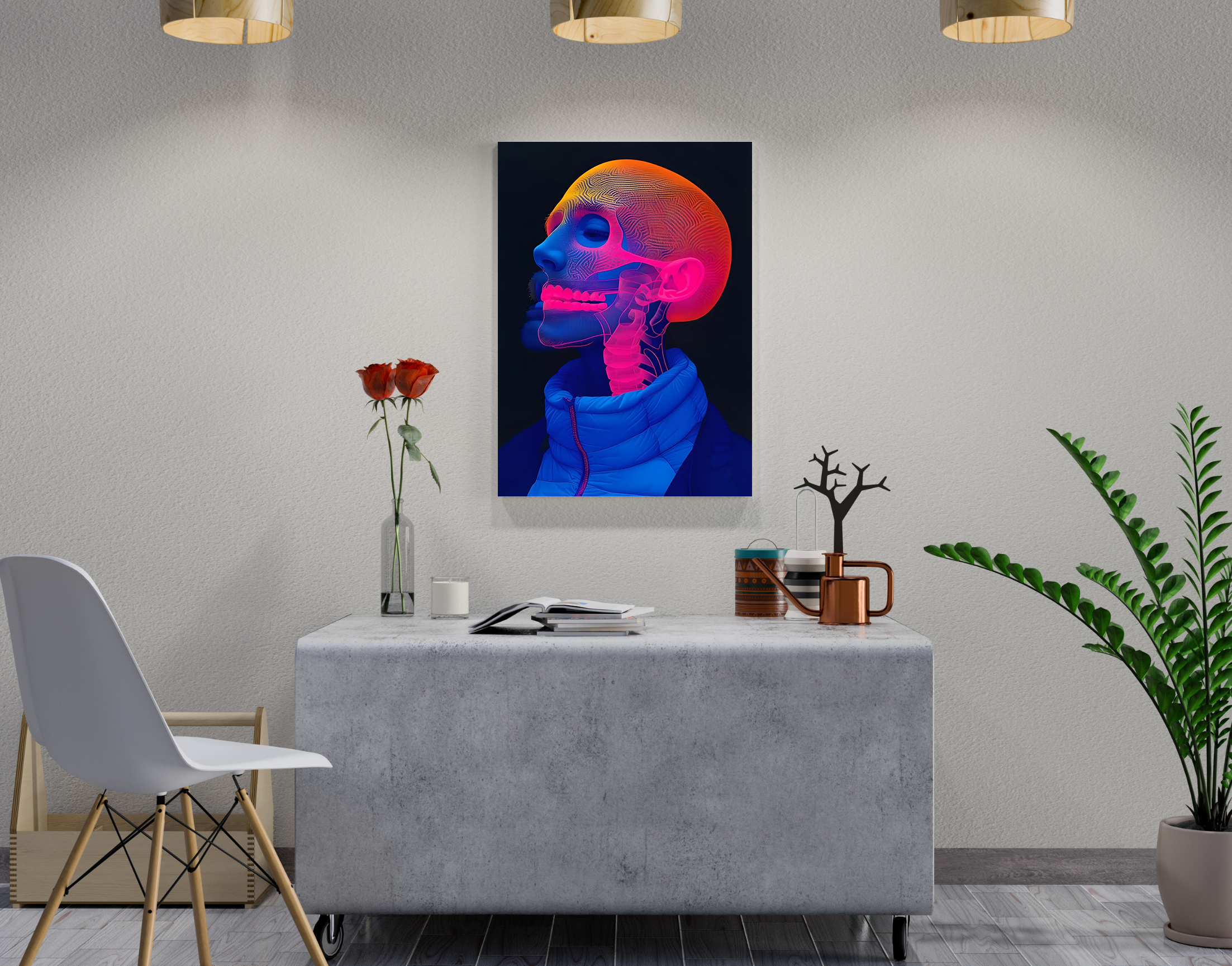 "Human vs Robot Skeleton View"- Shiny & Sturdy Metallic Poster Art That Pops & Sticks