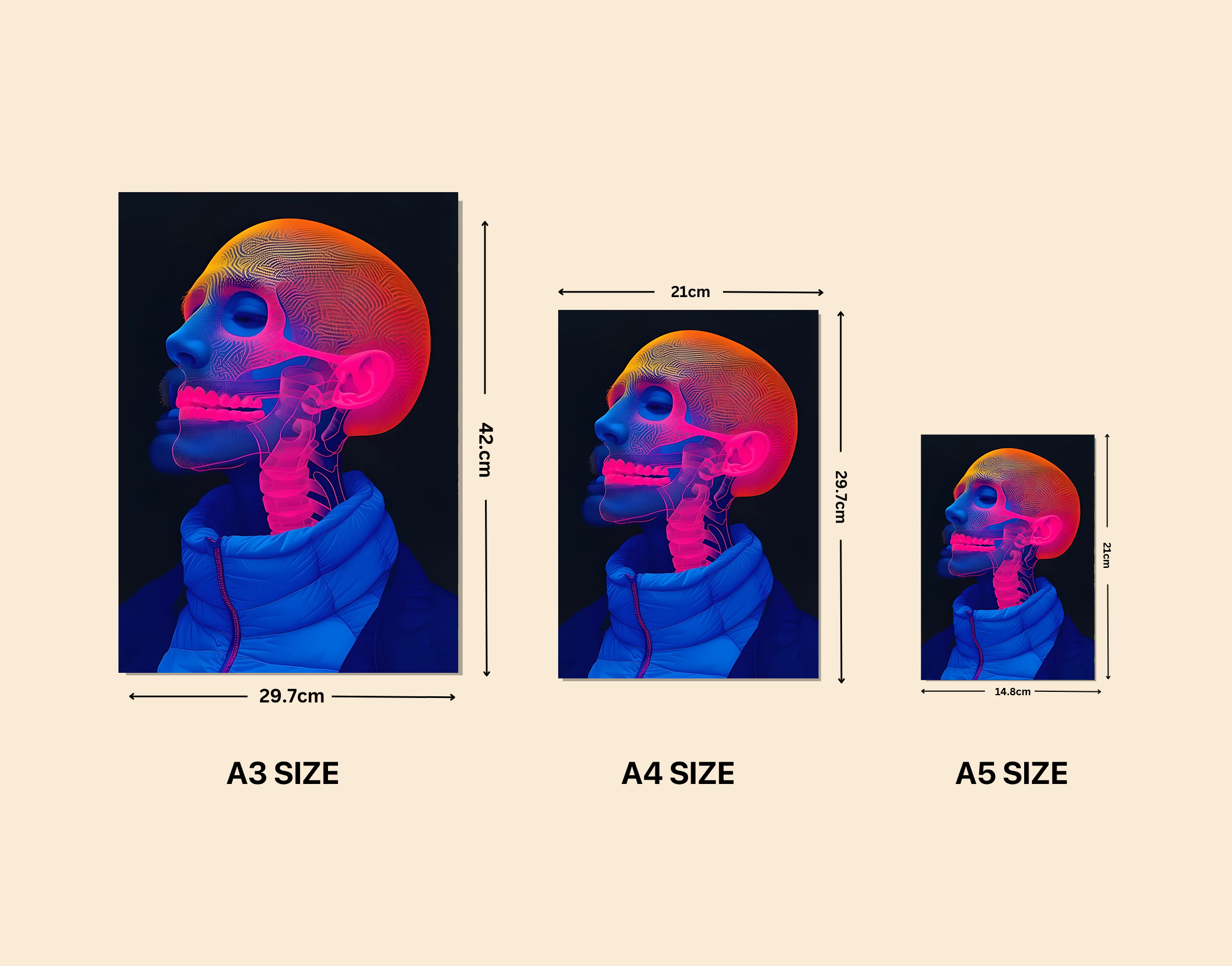 "Human vs Robot Skeleton View"- Shiny & Sturdy Metallic Poster Art That Pops & Sticks