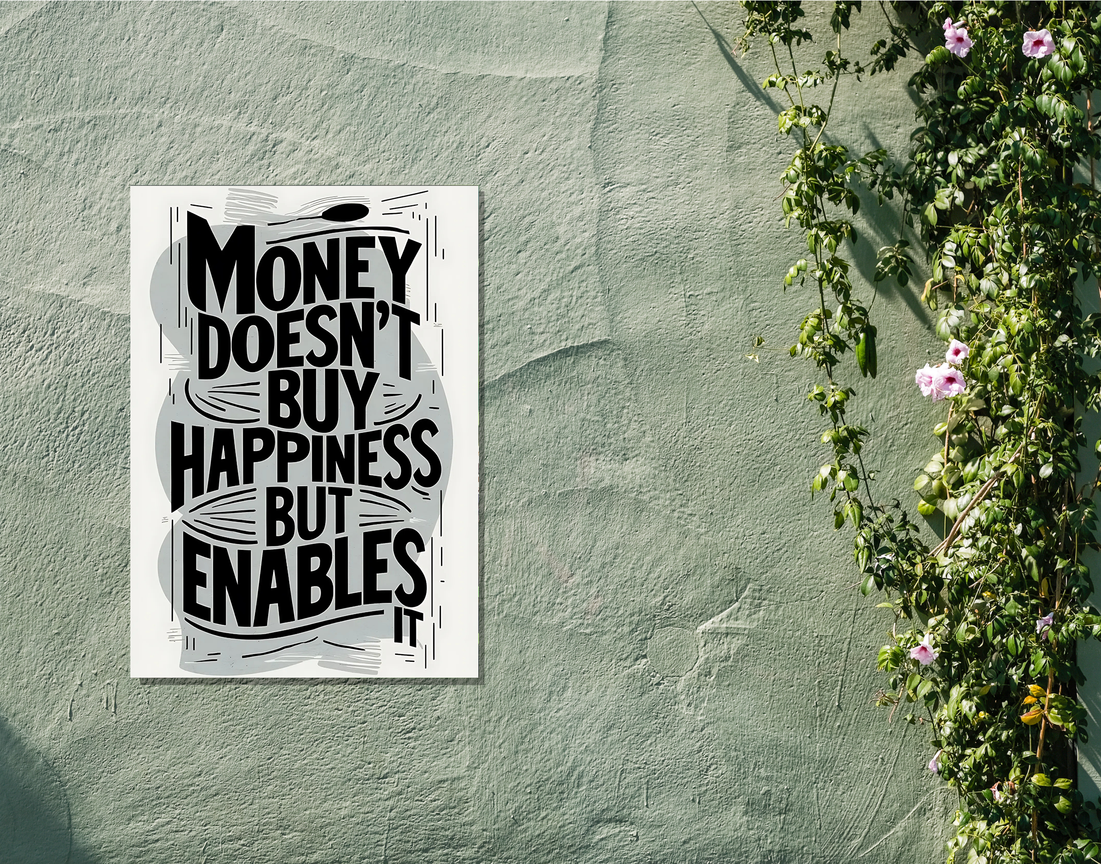 "Money Doesn't Buy Happiness"- Shiny & Sturdy Metallic Poster Art That Pops & Sticks