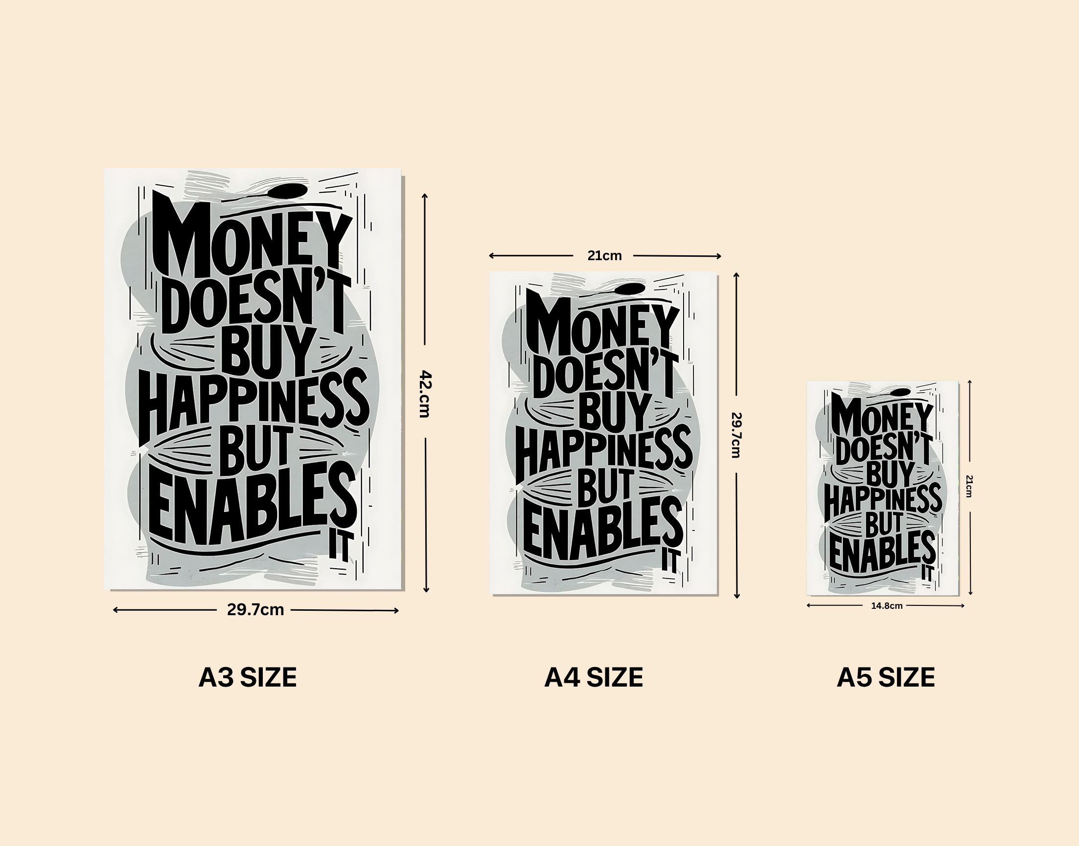 "Money Doesn't Buy Happiness"- Shiny & Sturdy Metallic Poster Art That Pops & Sticks