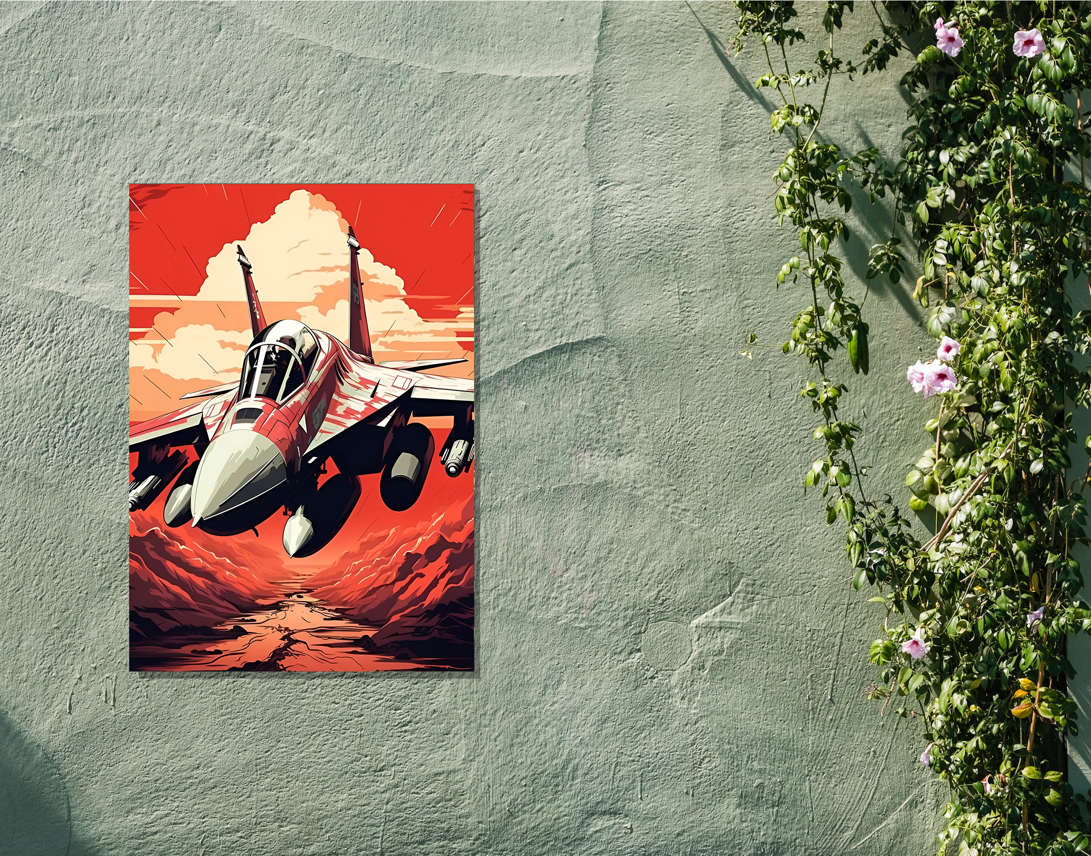 "Fighter Jet: Red Theme"- Shiny & Sturdy Metallic Poster Art That Pops & Sticks