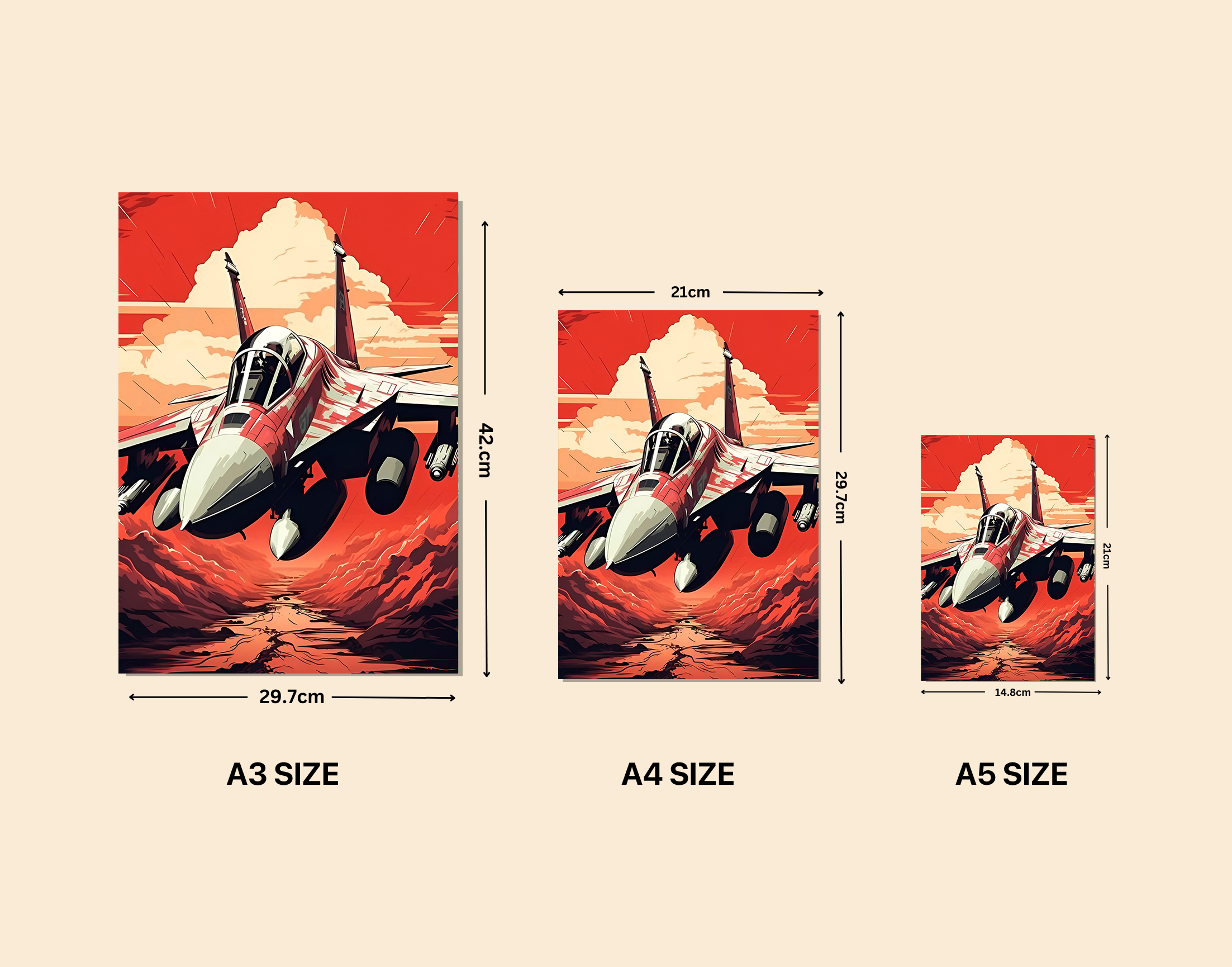 "Fighter Jet: Red Theme"- Shiny & Sturdy Metallic Poster Art That Pops & Sticks