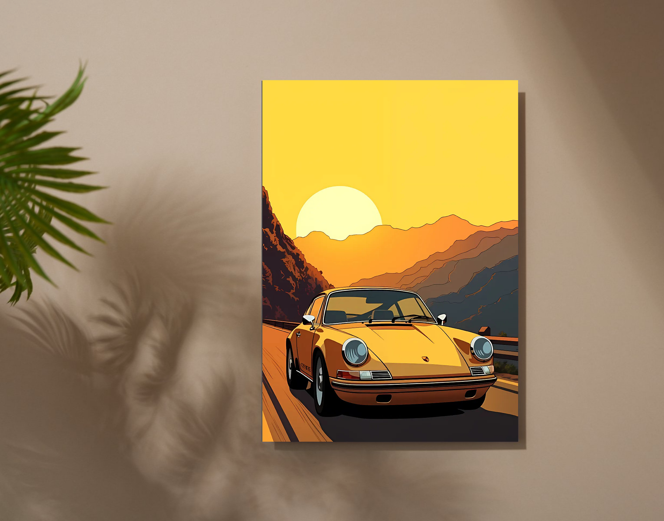"DRIVE THROUGH THE SUNSET"- Shiny & Sturdy Metallic Poster Art That Pops & Sticks
