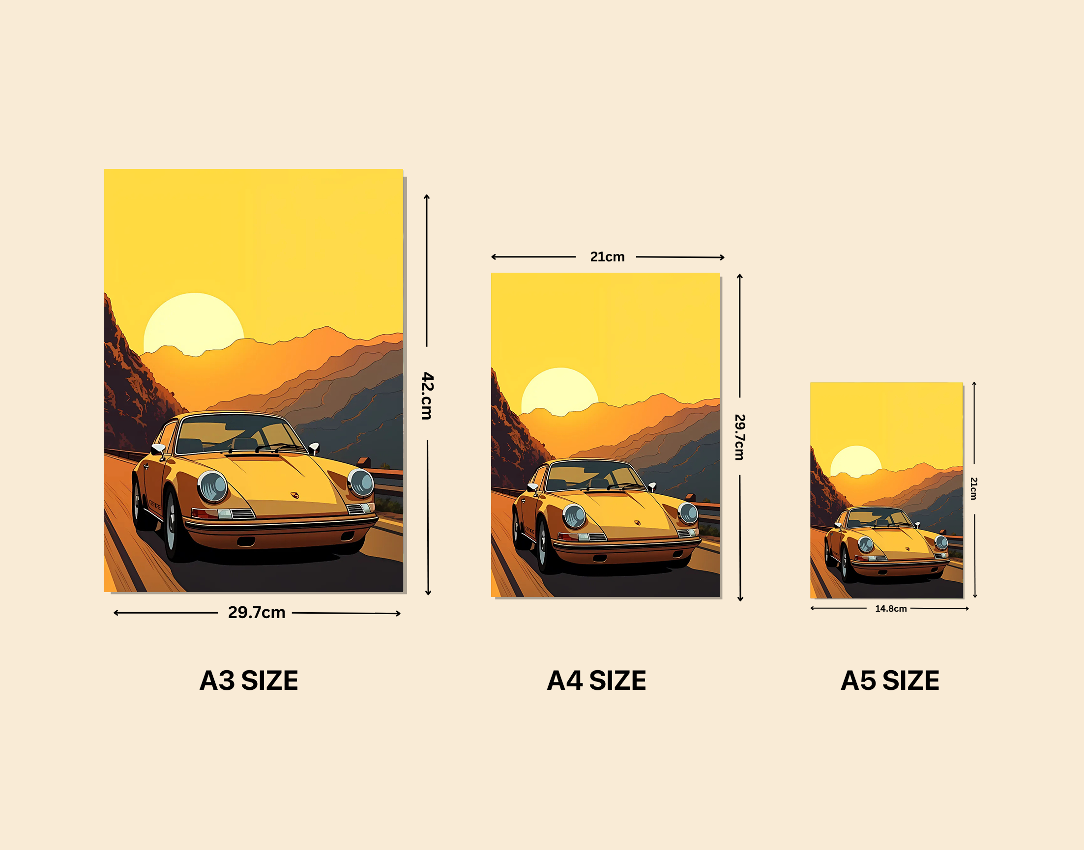 "DRIVE THROUGH THE SUNSET"- Shiny & Sturdy Metallic Poster Art That Pops & Sticks
