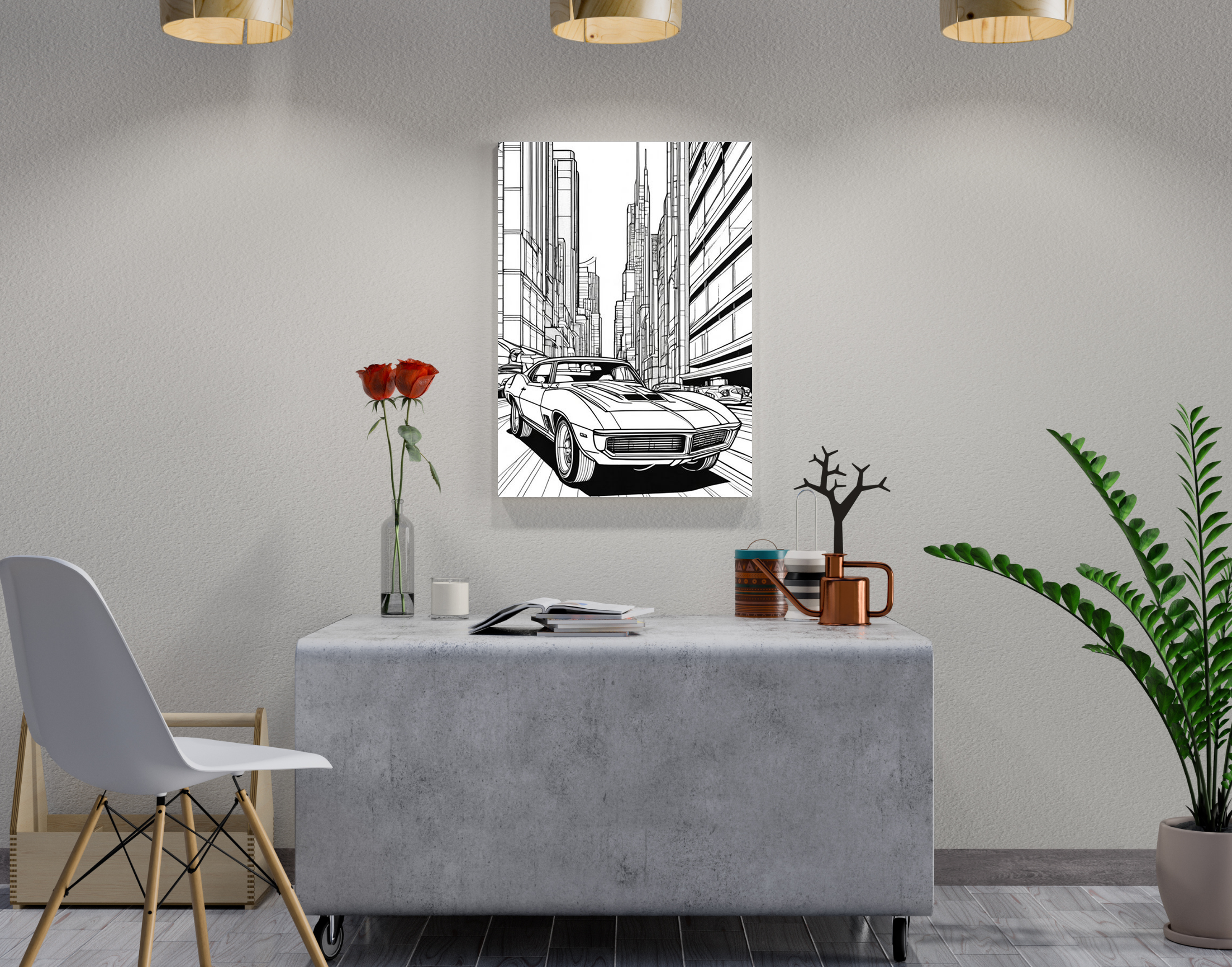 "DRIVE IN THE B&W CITY"- Shiny & Sturdy Metallic Poster Art That Pops & Sticks