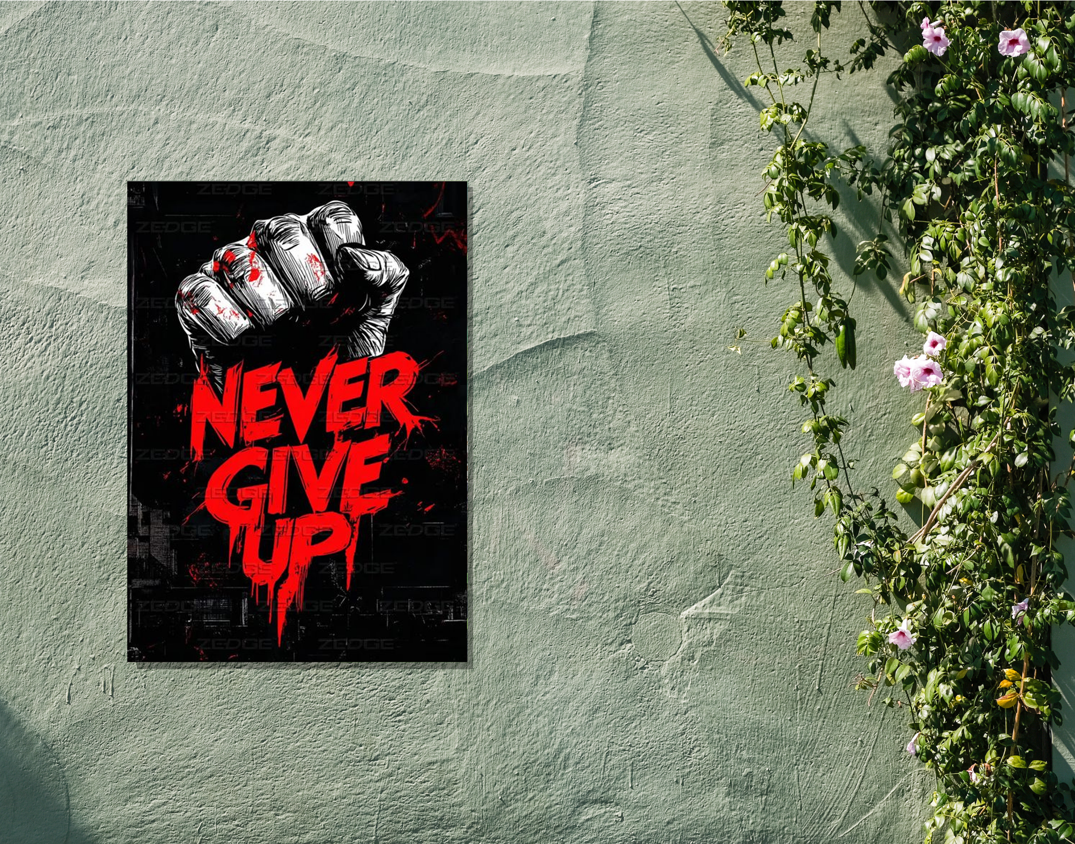 "NEVER GIVE UP ATTITUDE"- Shiny & Sturdy Metallic Poster Art That Pops & Sticks