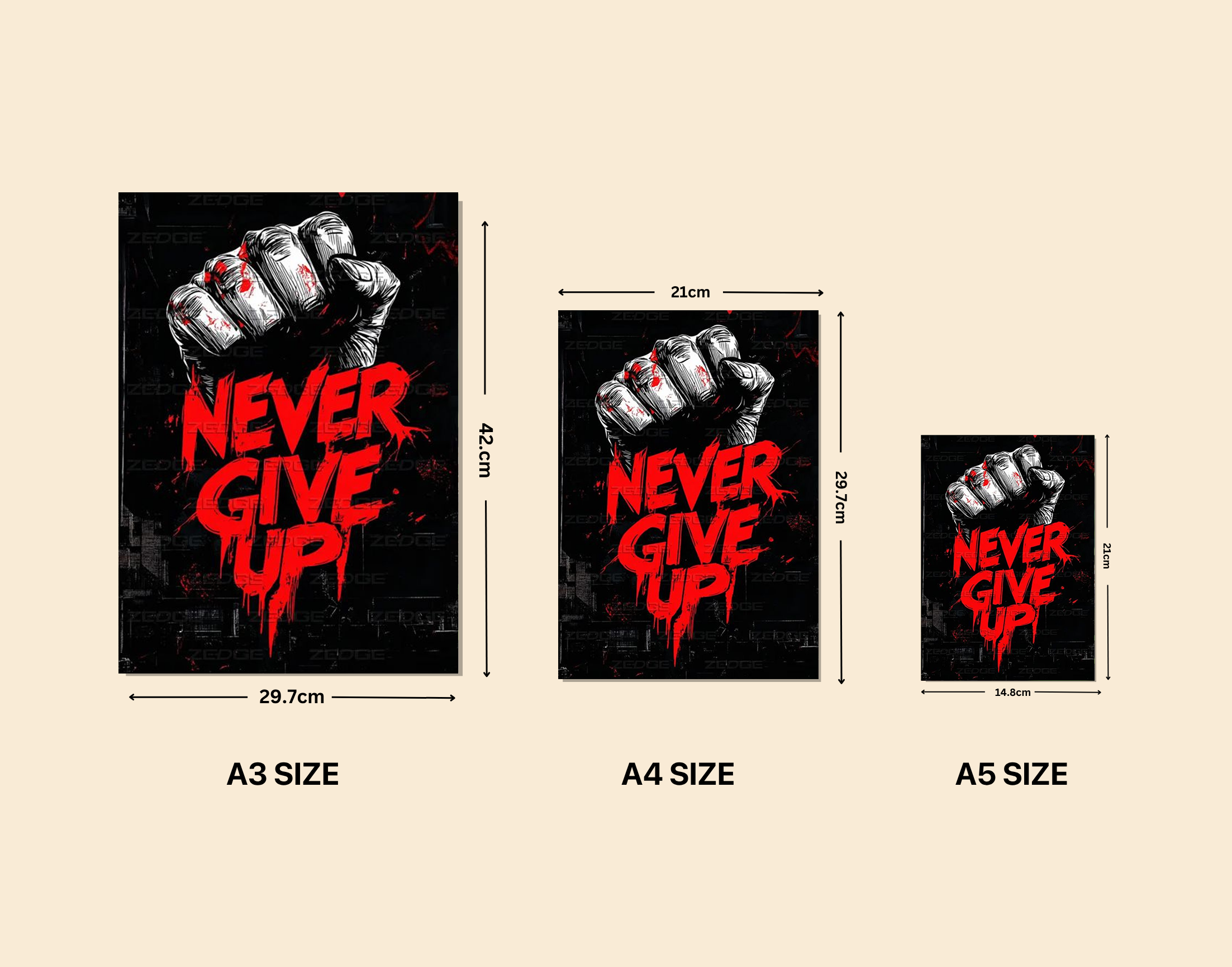"NEVER GIVE UP ATTITUDE"- Shiny & Sturdy Metallic Poster Art That Pops & Sticks