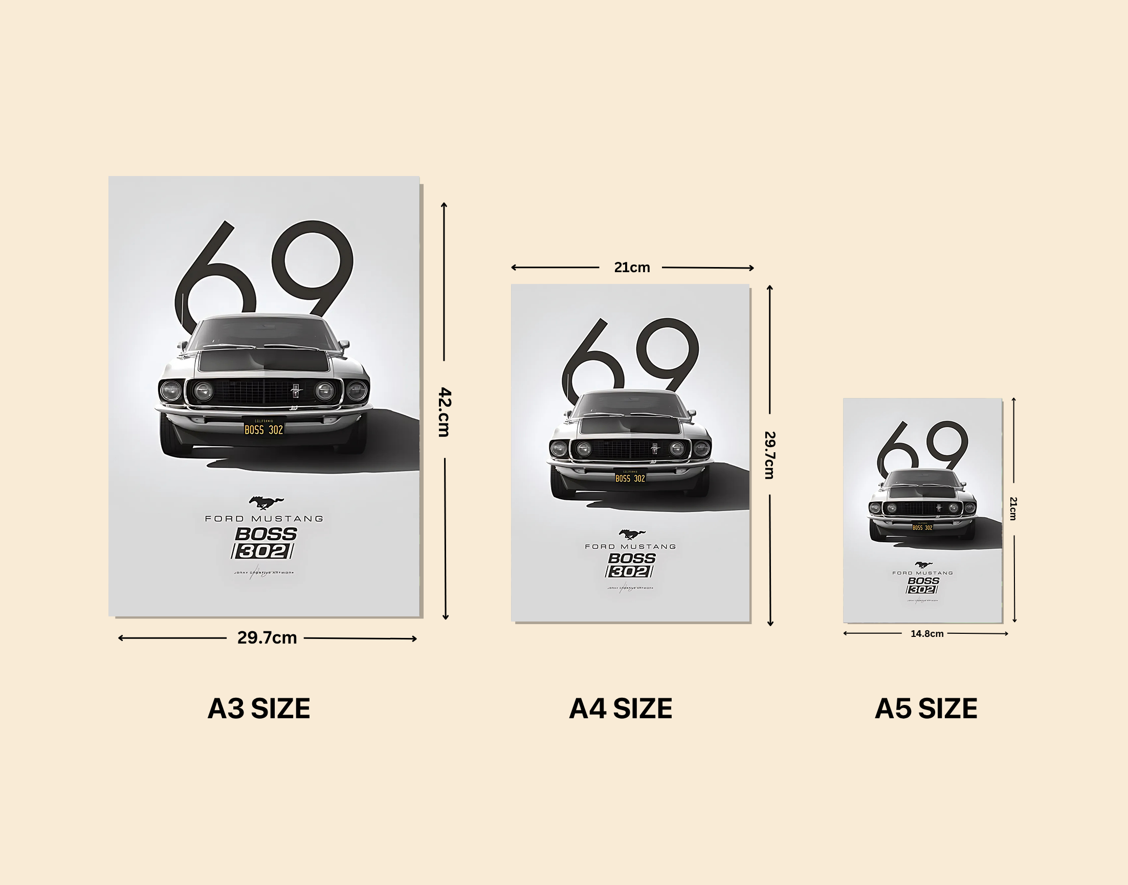 "FORD MUSTANG-BOSS 302"- Shiny & Sturdy Metallic Poster Art That Pops & Sticks