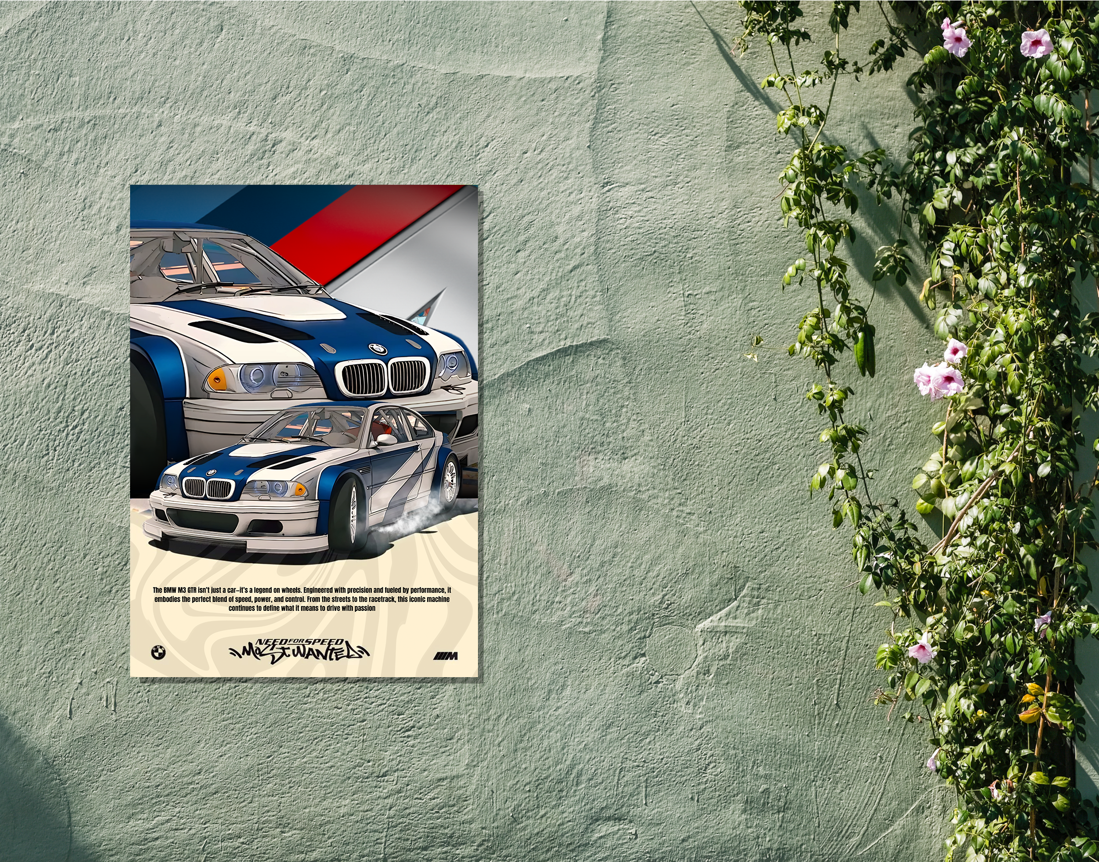 "BMW M3 GTR NFS- GAMING EDITION"- Shiny & Sturdy Metallic Poster Art That Pops & Sticks