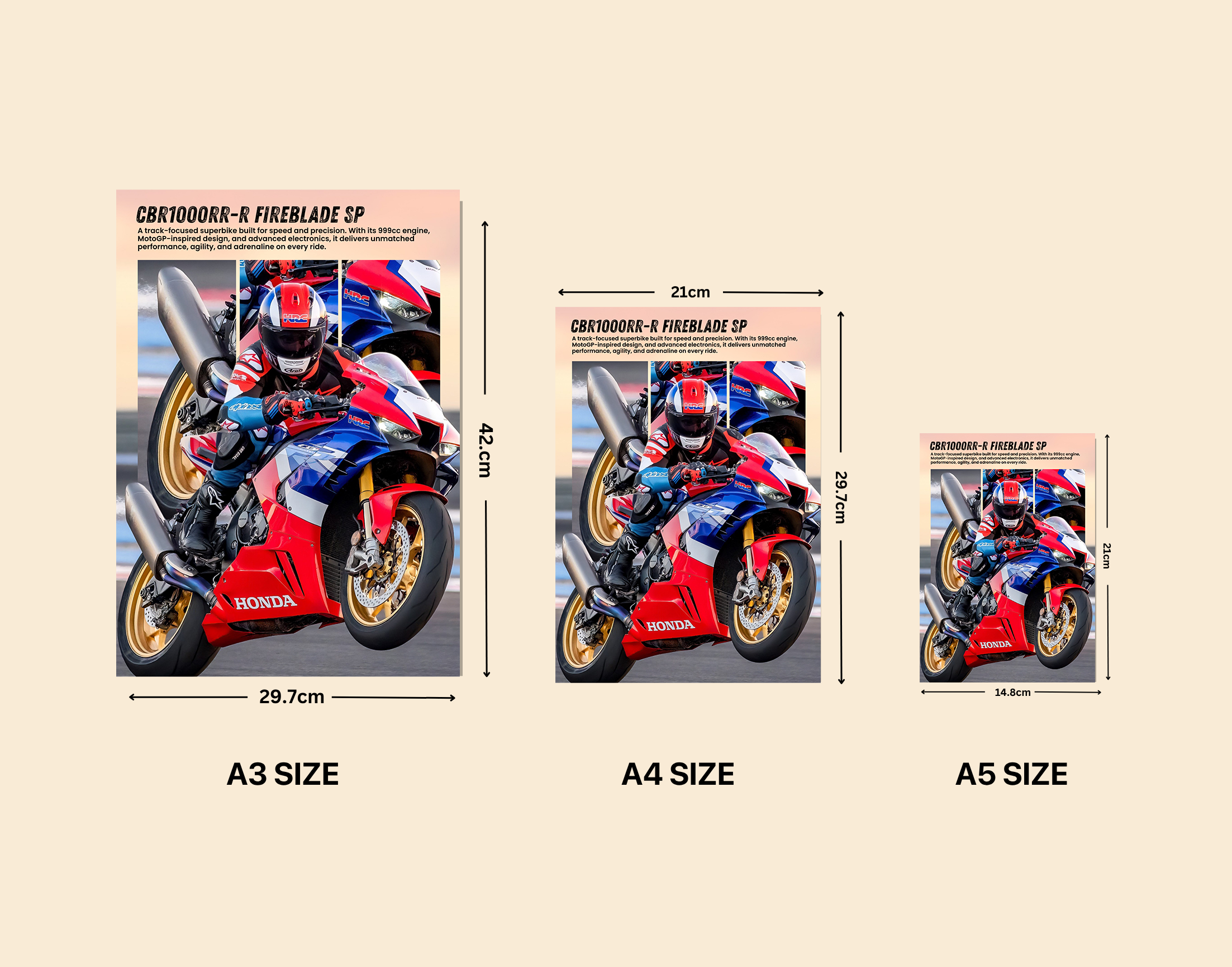 "HONDA - CBR"- Shiny & Sturdy Metallic Poster Art That Pops & Sticks