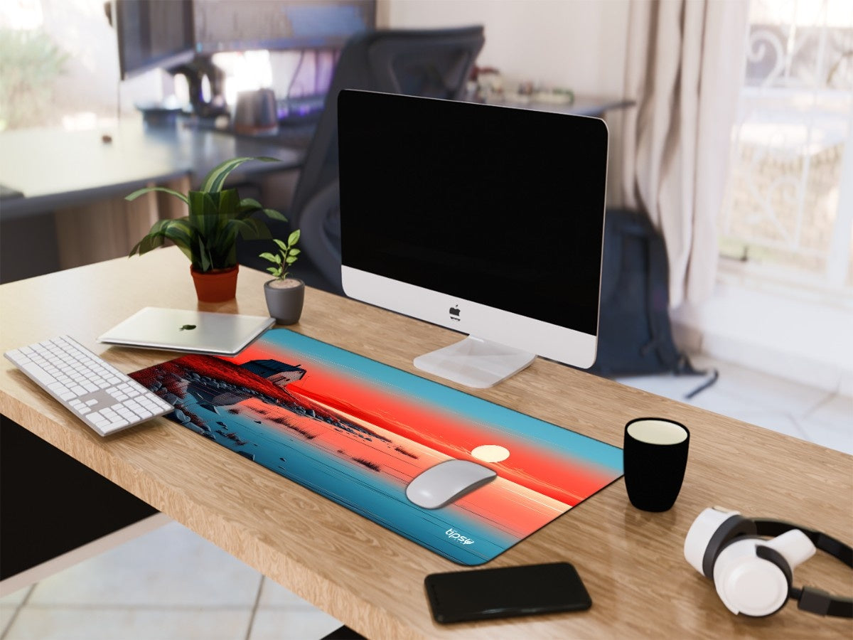 "SERENE LAKESIDE CABIN SUNSET" Gaming Mousepad Elevate Your Gaming Experience