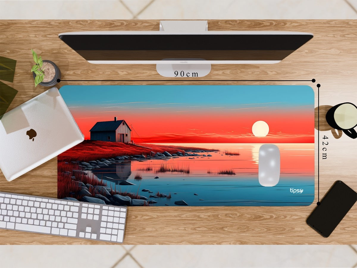 "SERENE LAKESIDE CABIN SUNSET" Gaming Mousepad Elevate Your Gaming Experience