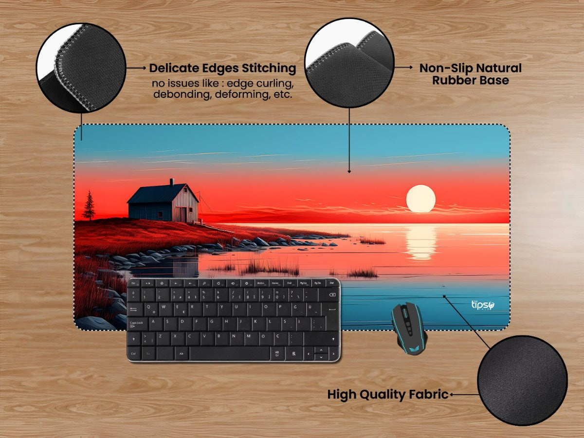 "SERENE LAKESIDE CABIN SUNSET" Gaming Mousepad Elevate Your Gaming Experience