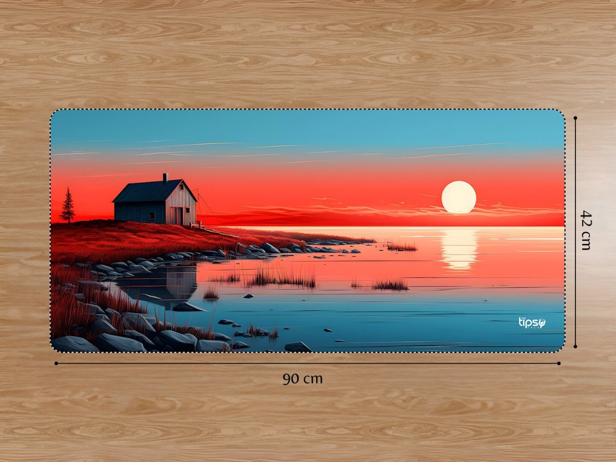 "SERENE LAKESIDE CABIN SUNSET" Gaming Mousepad Elevate Your Gaming Experience