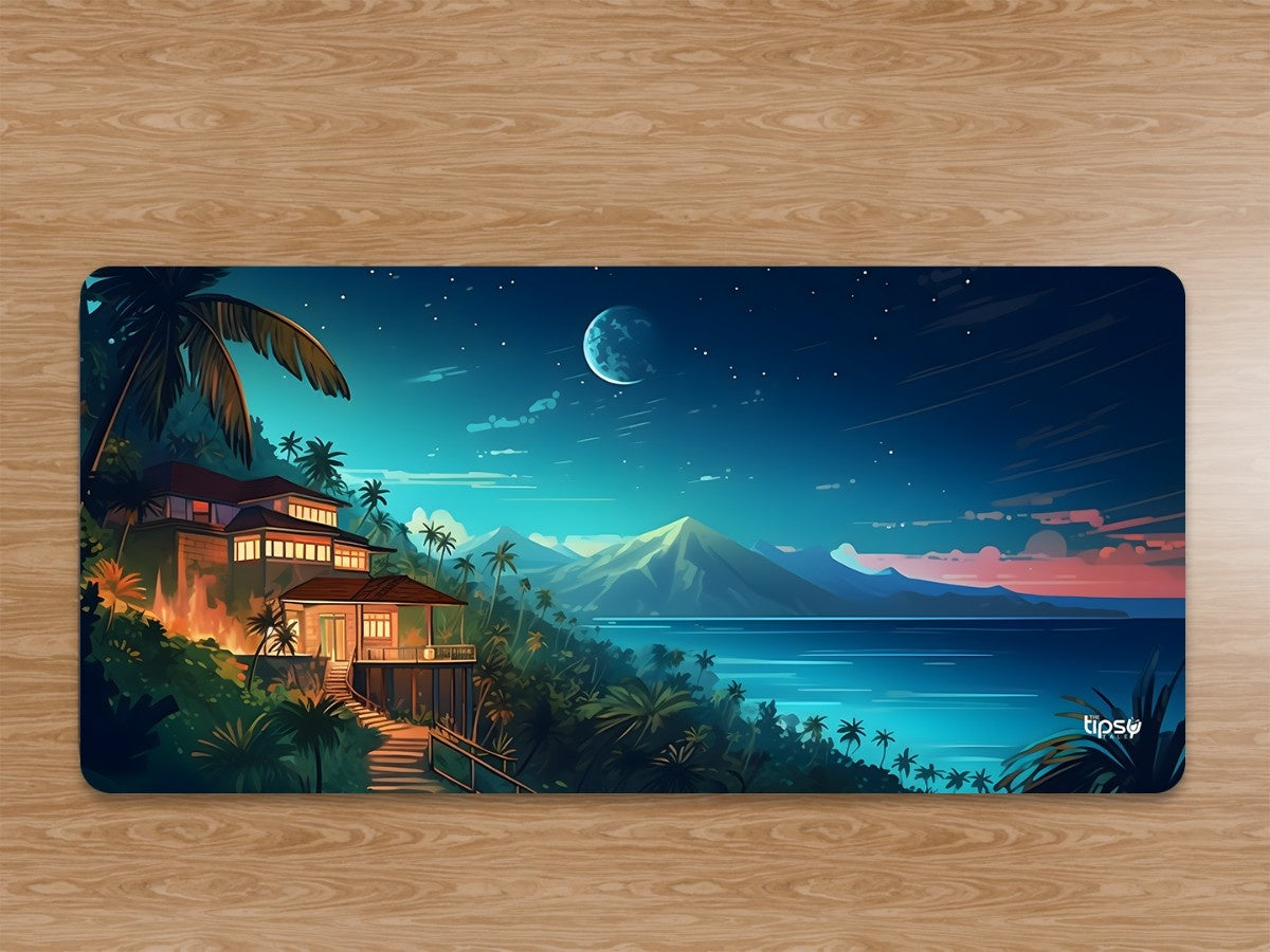 "DREAMY TROPICAL HOUSE NIGTH STARS MOONLIT SEA" Gaming Mousepad Elevate Your Gaming Experience