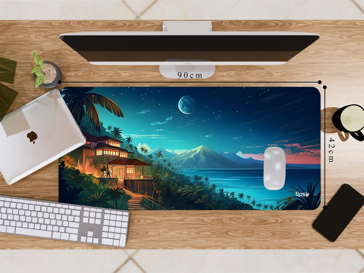 "DREAMY TROPICAL HOUSE NIGTH STARS MOONLIT SEA" Gaming Mousepad Elevate Your Gaming Experience