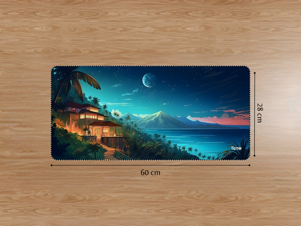 "DREAMY TROPICAL HOUSE NIGTH STARS MOONLIT SEA" Gaming Mousepad Elevate Your Gaming Experience