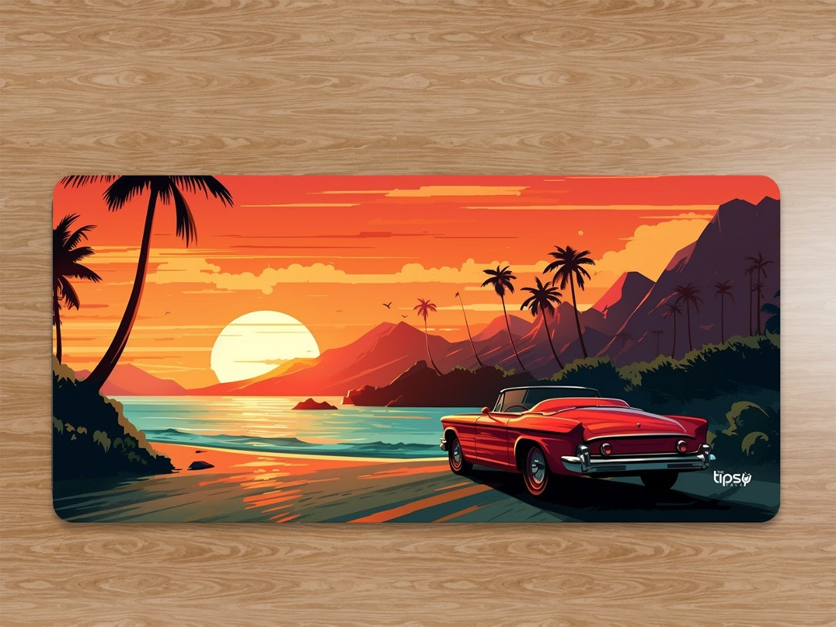 "CLASSIC RED CAR TROPICAL SUNSET DRIVE" Gaming Mousepad Elevate Your Gaming Experience