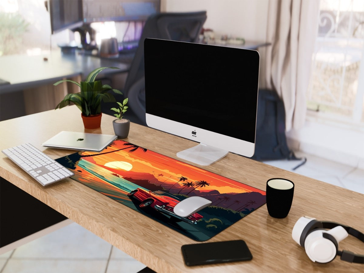 "CLASSIC RED CAR TROPICAL SUNSET DRIVE" Gaming Mousepad Elevate Your Gaming Experience