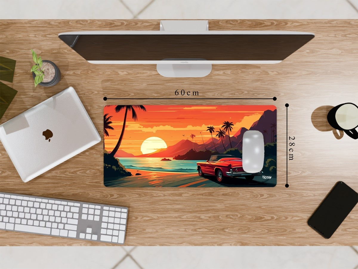 "CLASSIC RED CAR TROPICAL SUNSET DRIVE" Gaming Mousepad Elevate Your Gaming Experience