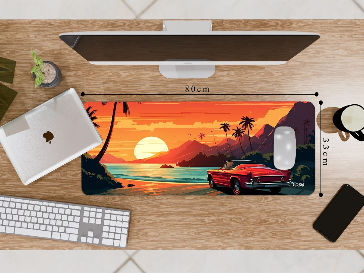 "CLASSIC RED CAR TROPICAL SUNSET DRIVE" Gaming Mousepad Elevate Your Gaming Experience
