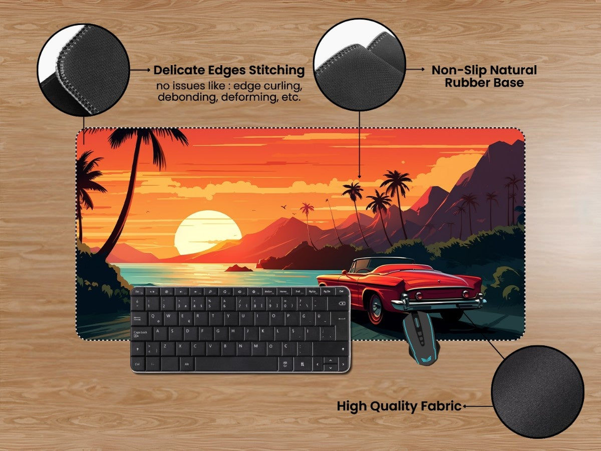 "CLASSIC RED CAR TROPICAL SUNSET DRIVE" Gaming Mousepad Elevate Your Gaming Experience